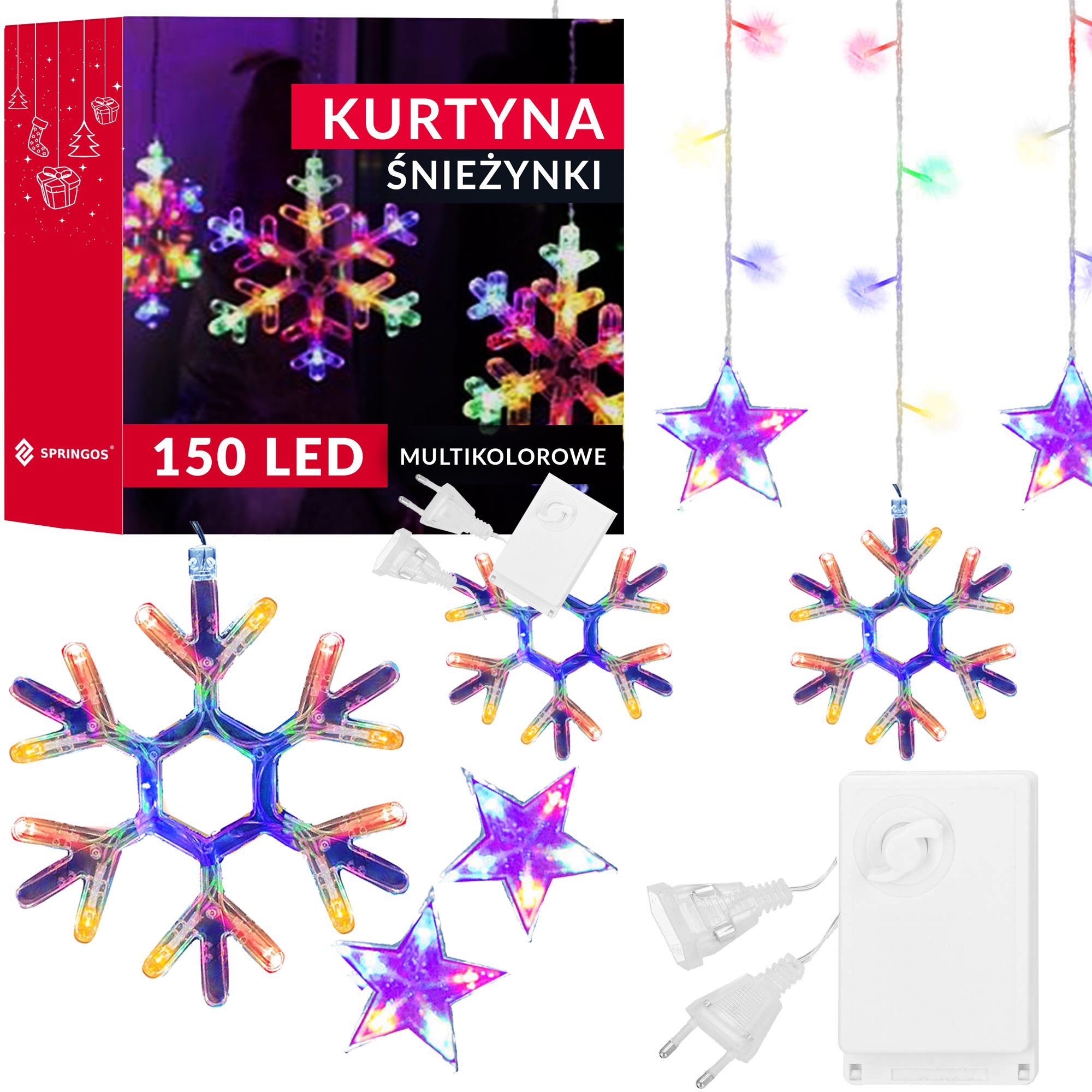Kalėdinės girliandos springos su programuojamomis funkcijomis, 150 led