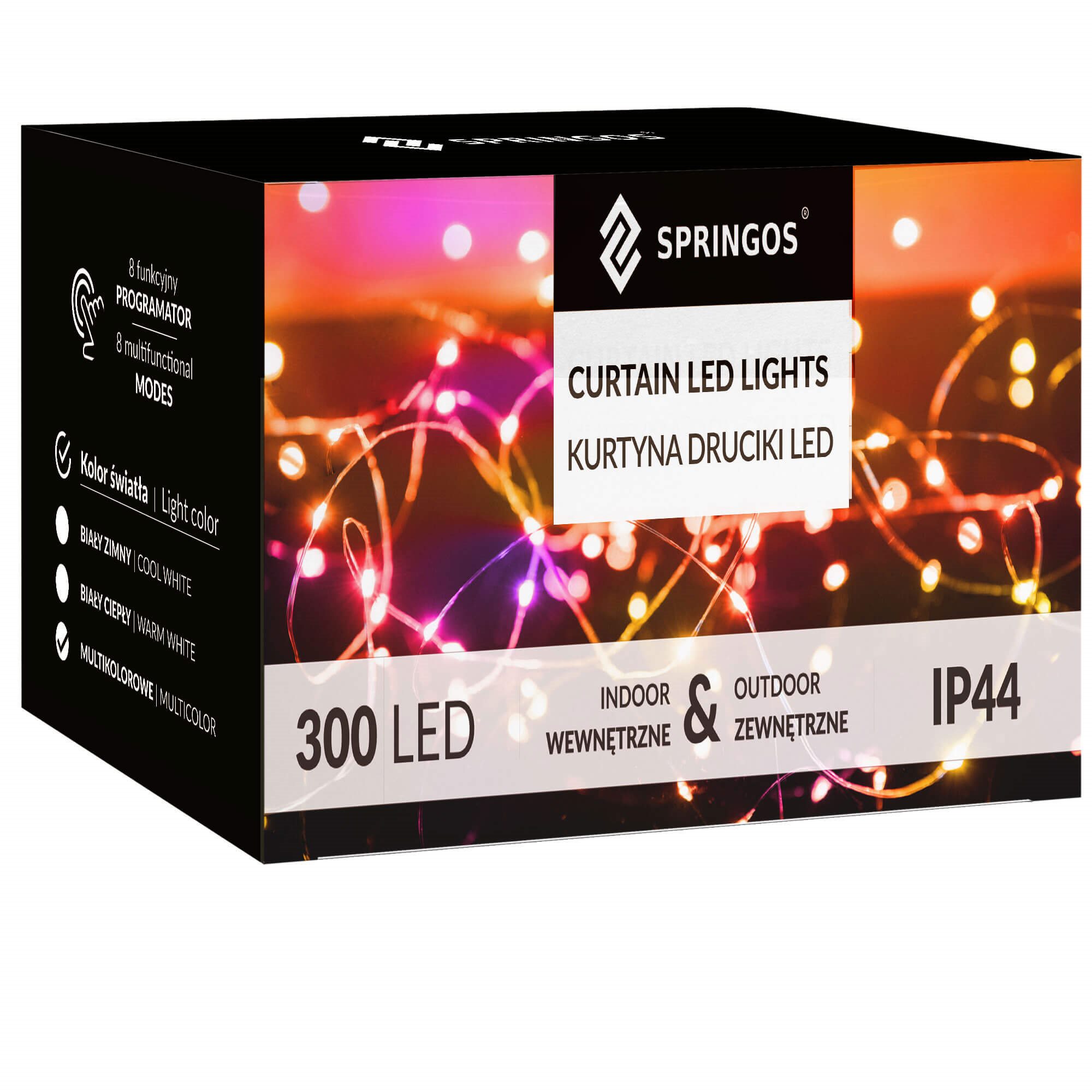 Šviesos užuolaida springos 300 led, daugiaspalvė, 3x3 m