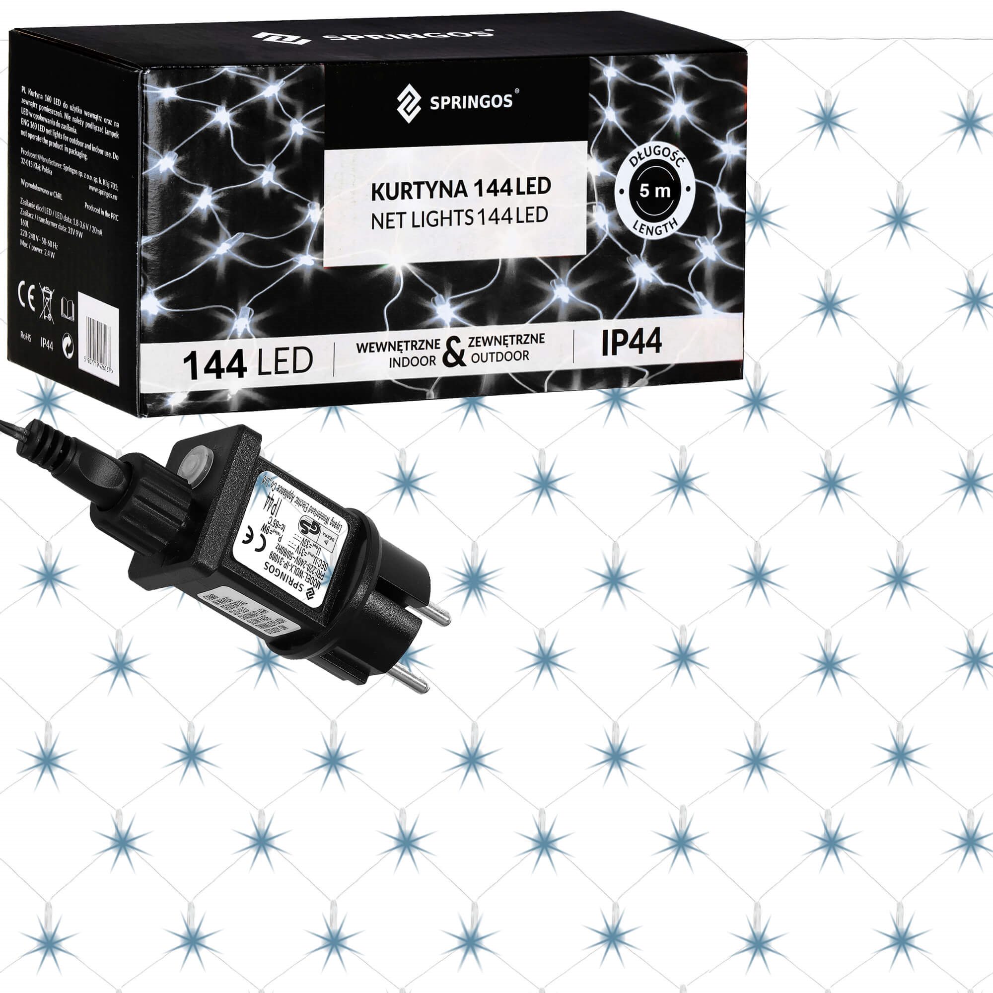 Užuolaidinė girlianda springos 144 led 2x2 mė