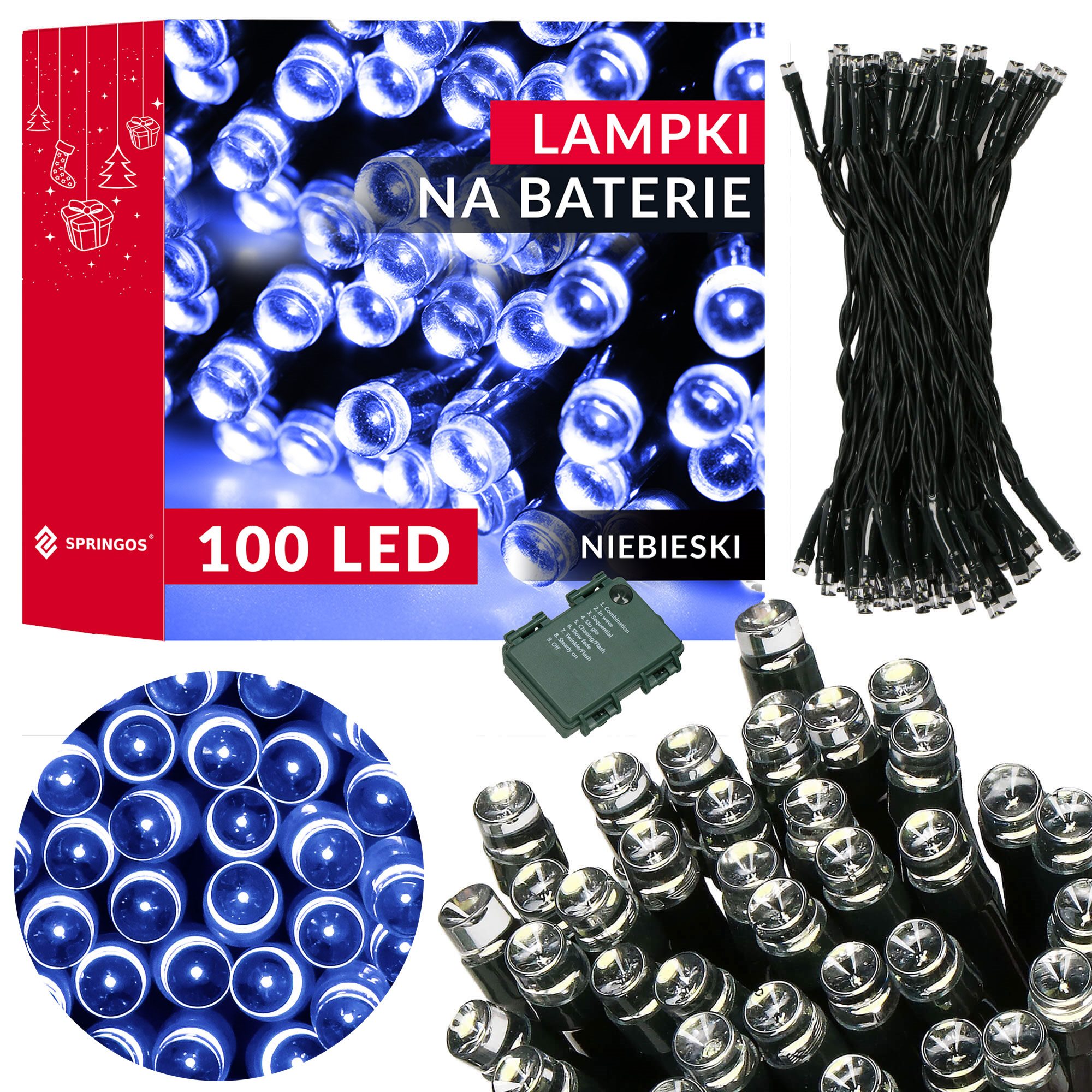 Baterinės led lemputės, 100 diodų, laikmatis, 10,5 m