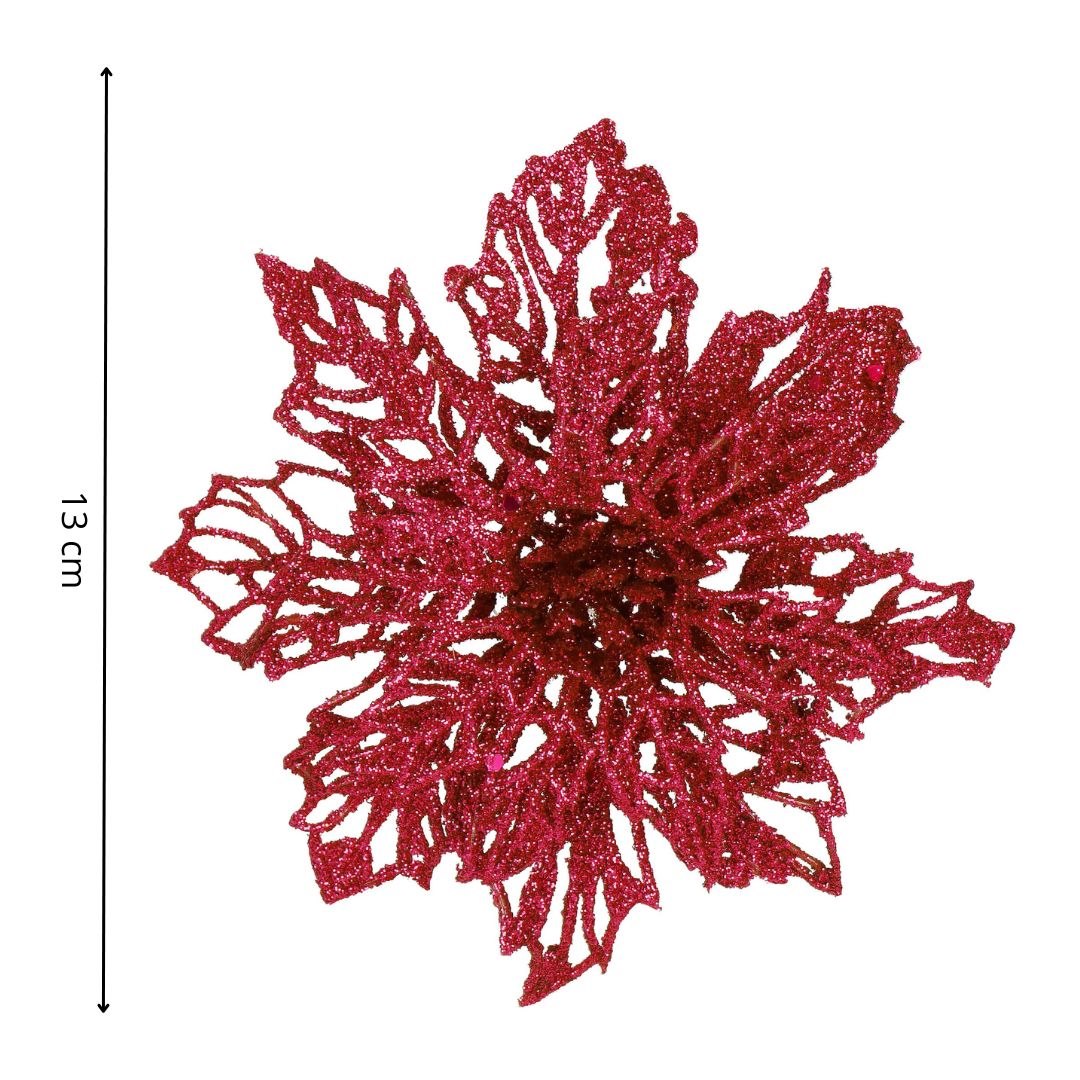 Dirbtinė puansetija springos ca1261, 13 cm, rožinė su blizgučiais
