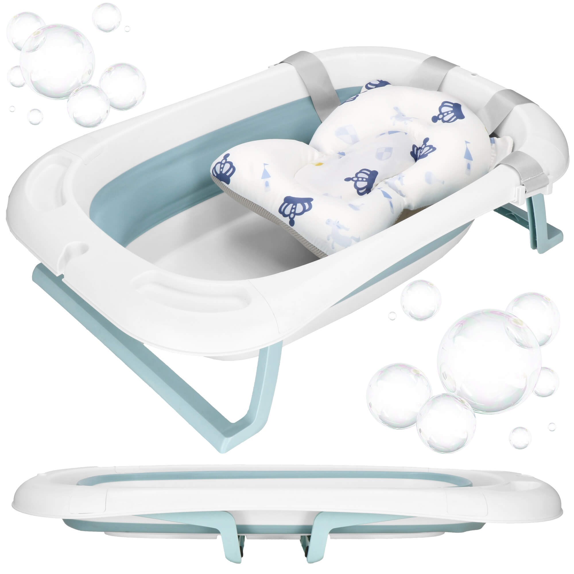Kūdikio vonelė springos sb0063, sulankstoma, su termometru ir pagalve, 35 l