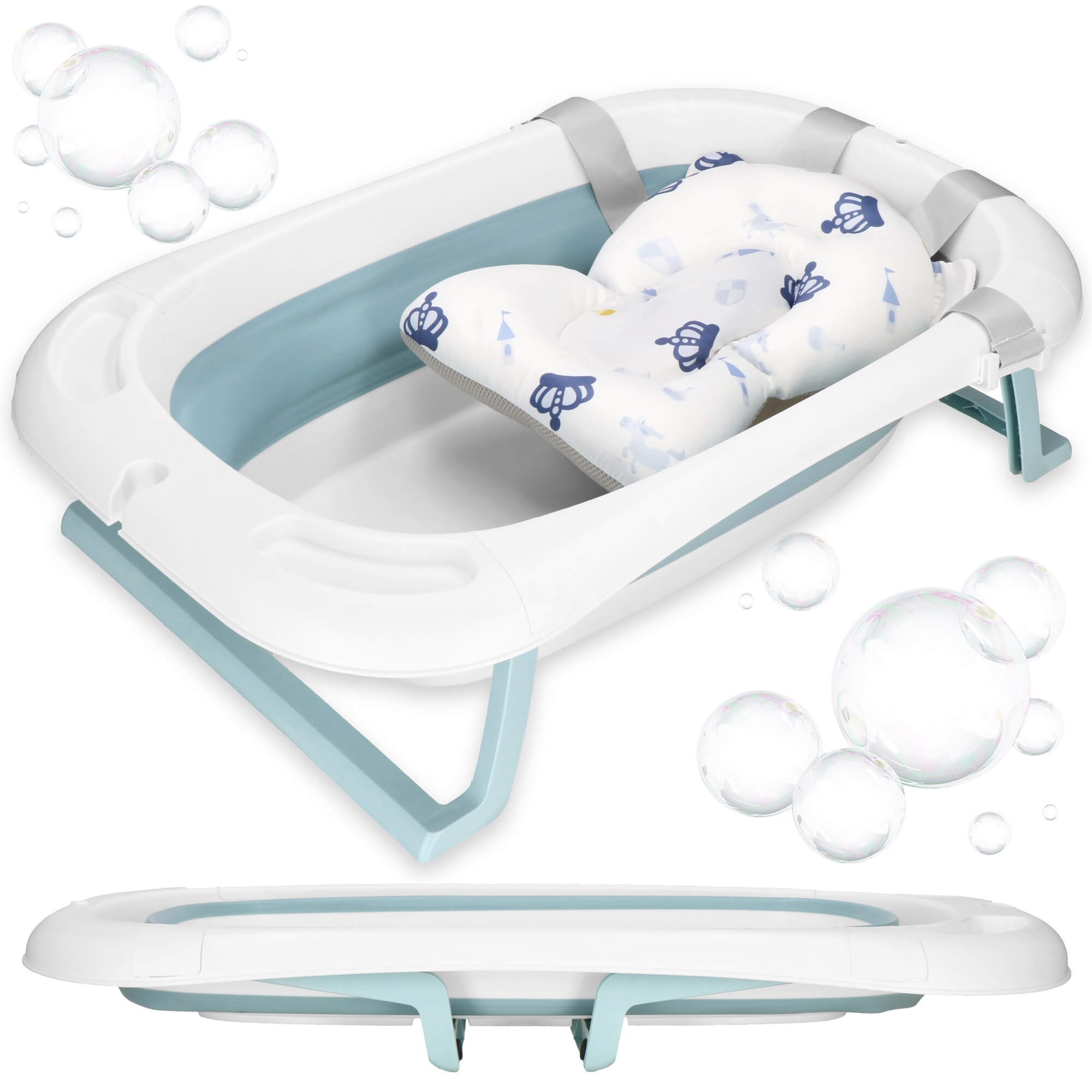 Kūdikio vonelė springos sb0063, sulankstoma, su termometru ir pagalve, 35 l