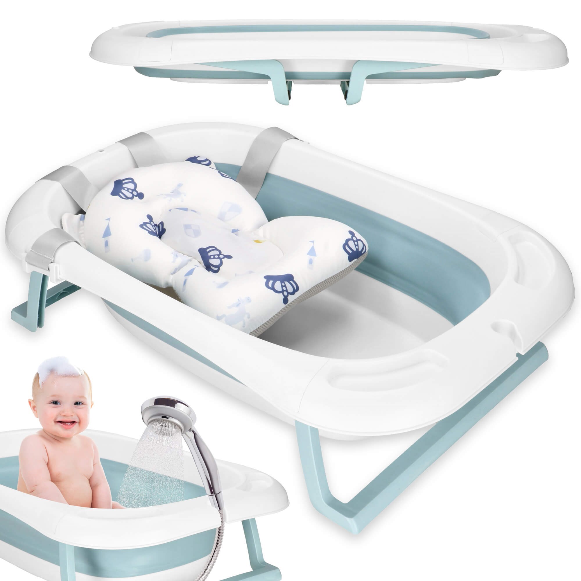 Kūdikio vonelė springos sb0063, sulankstoma, su termometru ir pagalve, 35 l