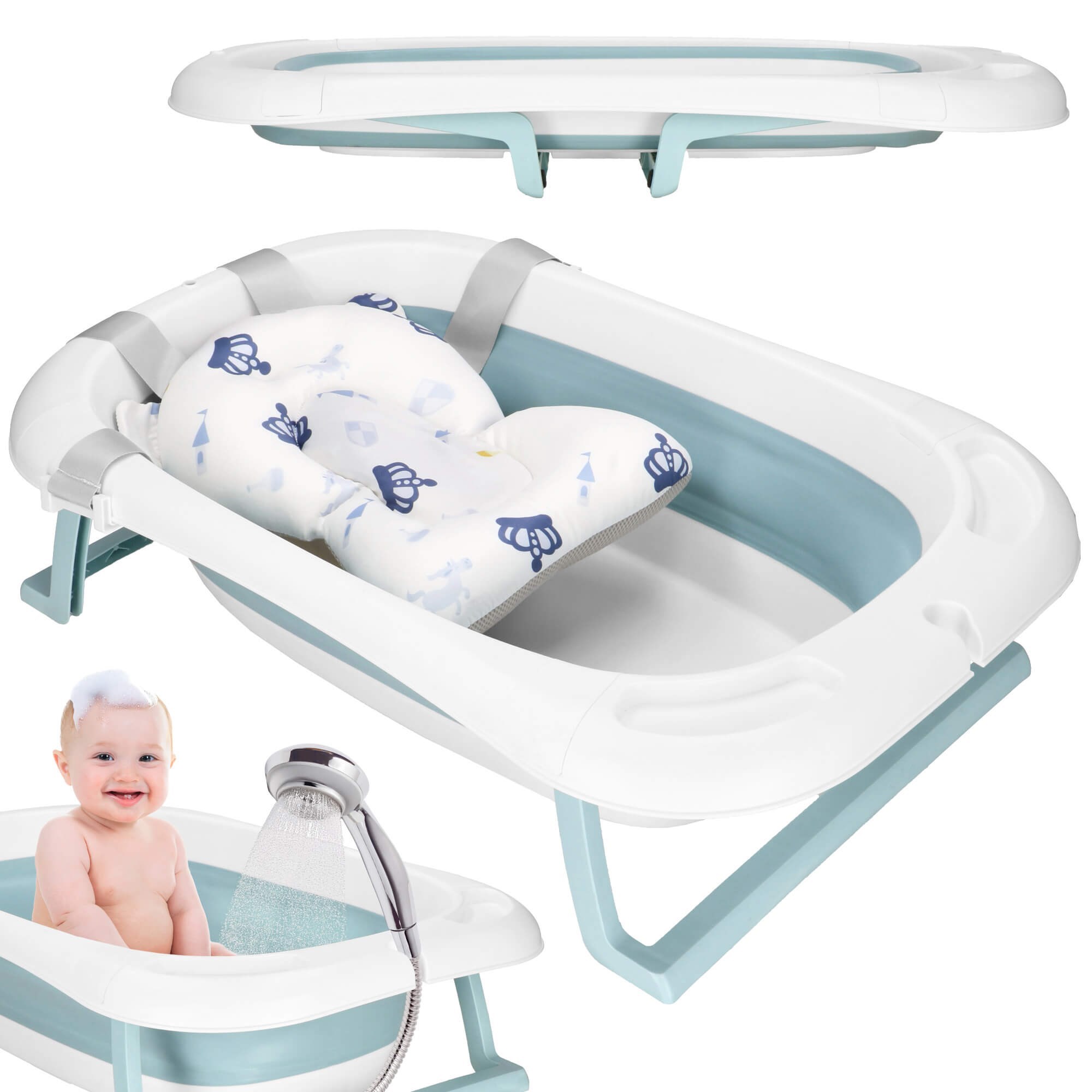 Kūdikio vonelė springos sb0063, sulankstoma, su termometru ir pagalve, 35 l