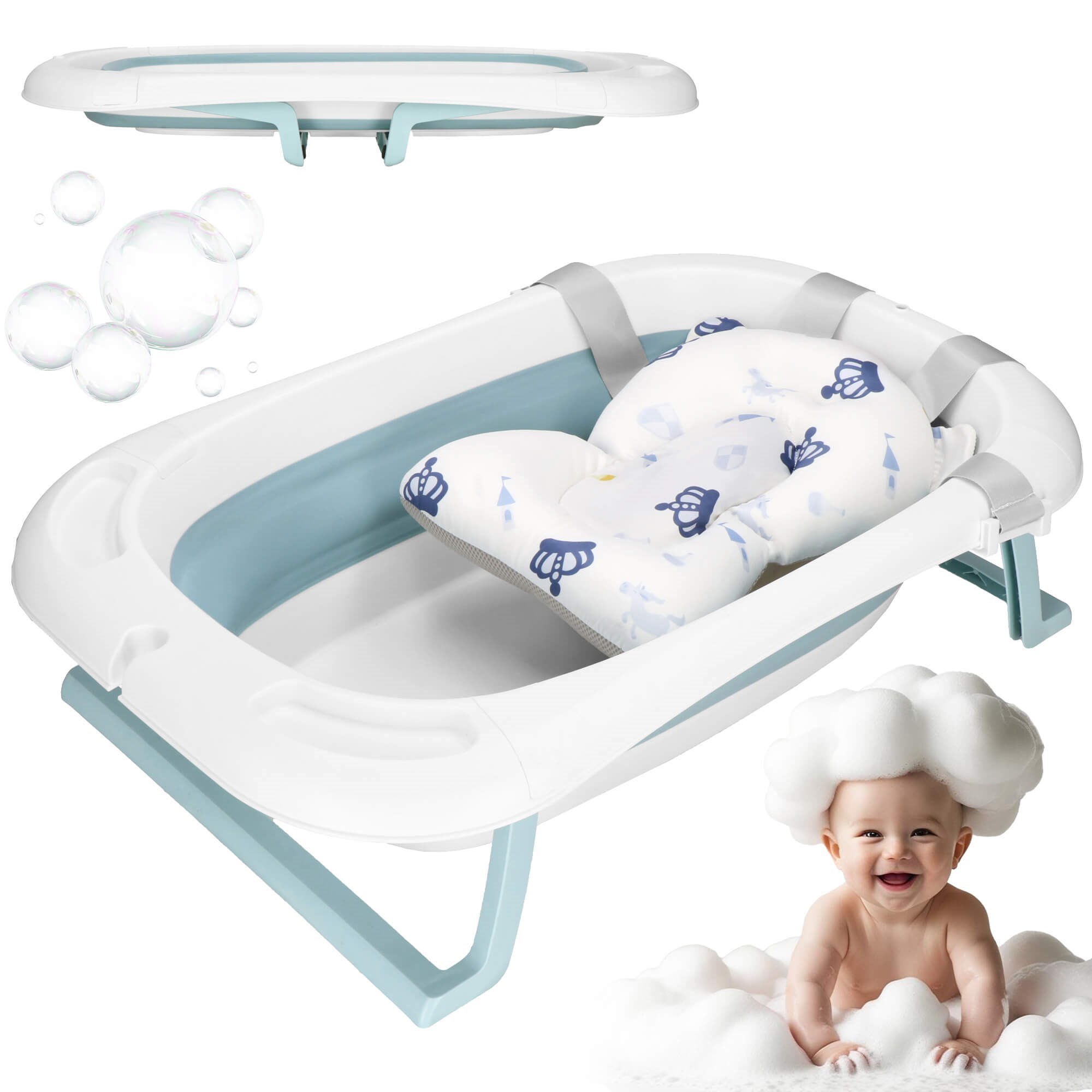 Kūdikio vonelė springos sb0063, sulankstoma, su termometru ir pagalve, 35 l
