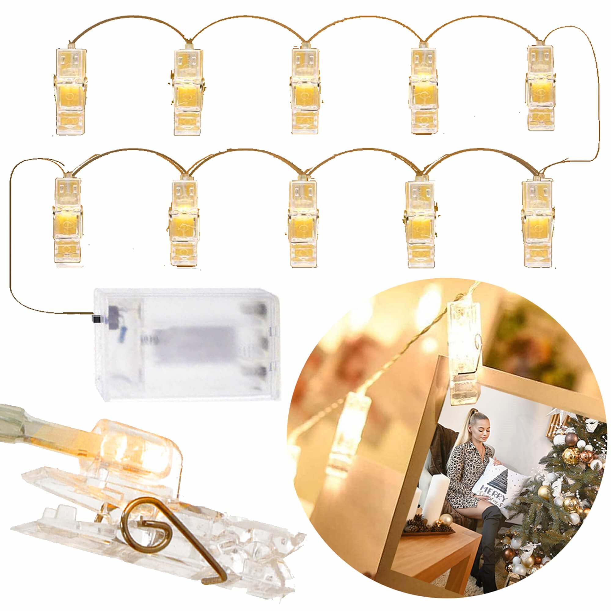 Led segtukų girlianda springos cl4131, 10 led, 1,35 m
