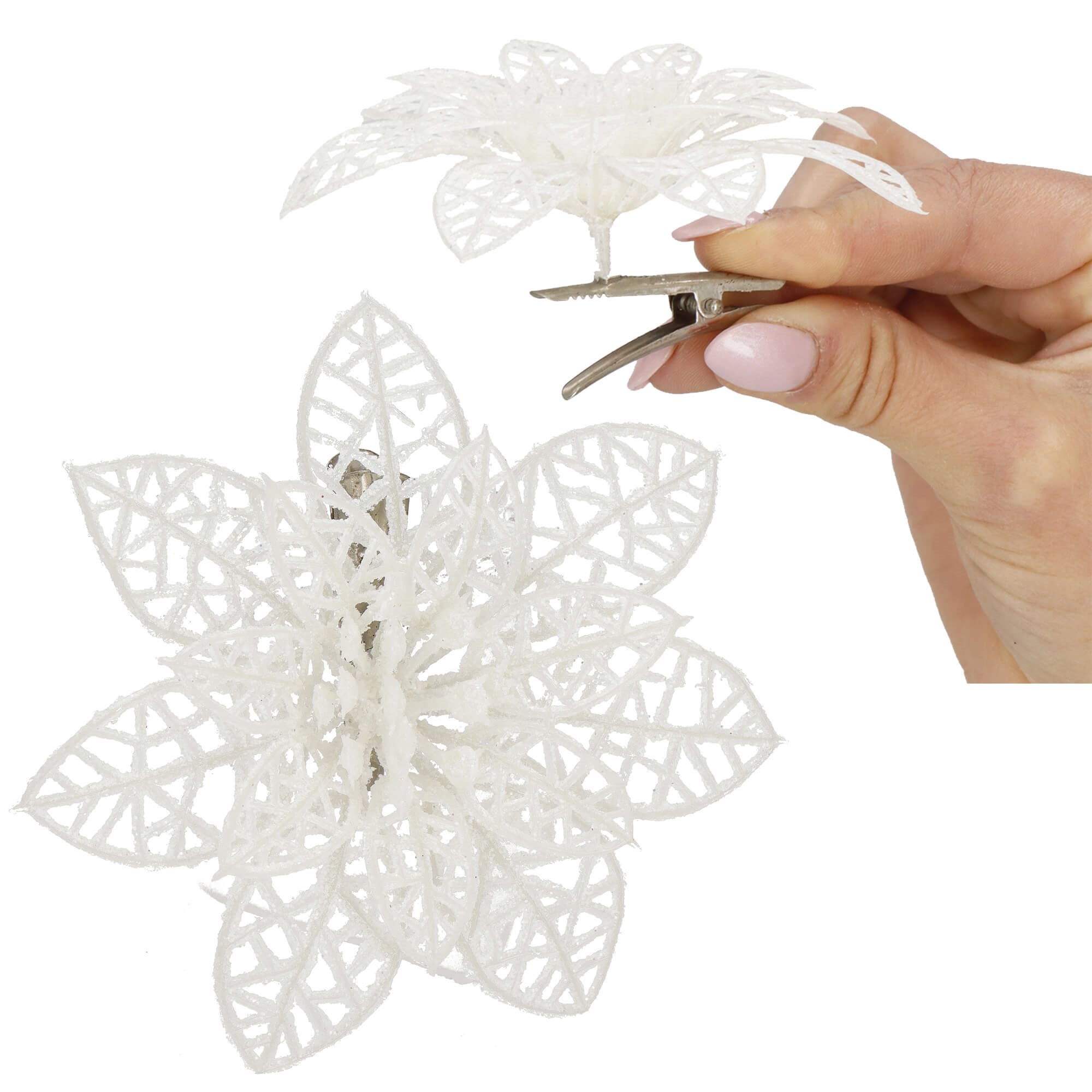 Kalėdinė dekoracija „poinsettia“ springos 10x10 cm