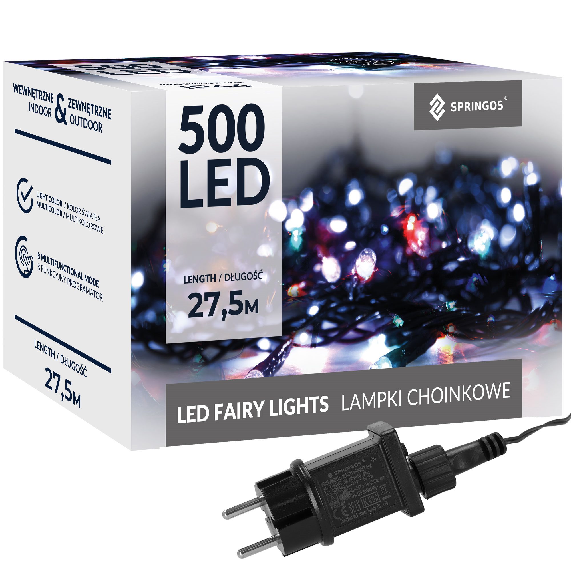Kalėdų eglutės girlianda springos 500 led 27,5 m su 8 apšvietimo režimais