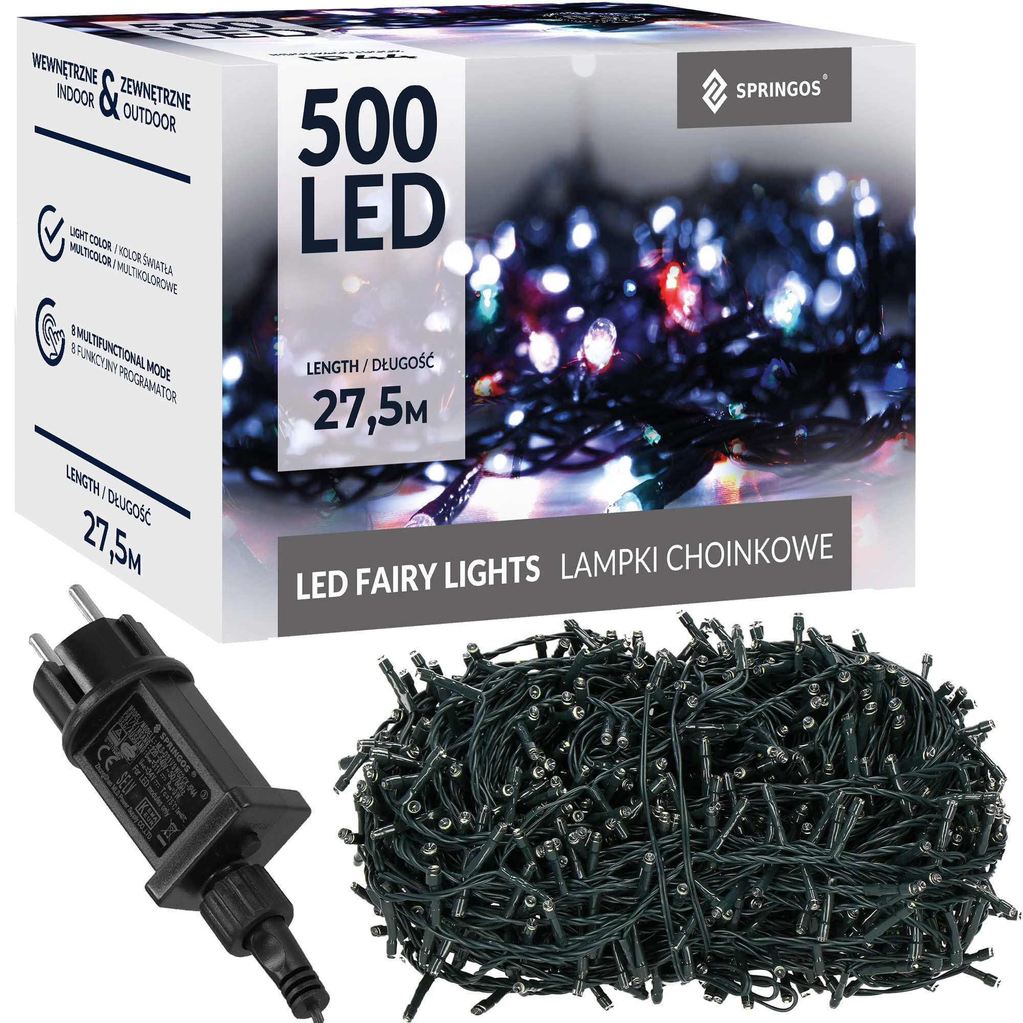 Kalėdų eglutės girlianda springos 500 led 27,5 m su 8 apšvietimo režimais