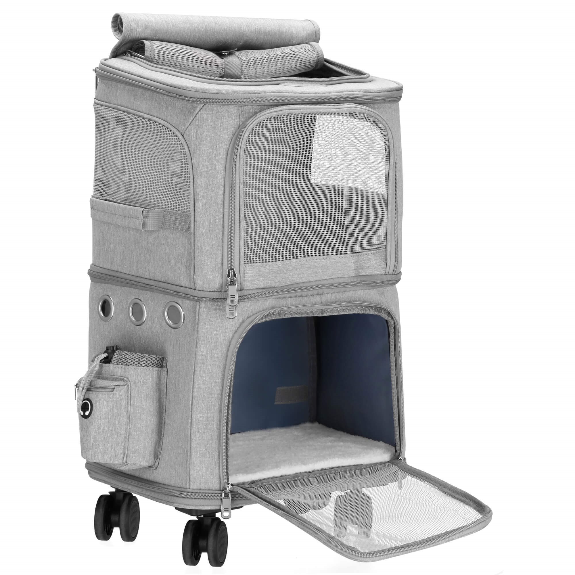 Gyvūnų transportavimo krepšys springos pa0326, 55 x 34 x 26 cm, pilkas su ratukais ir teleskopine rankena