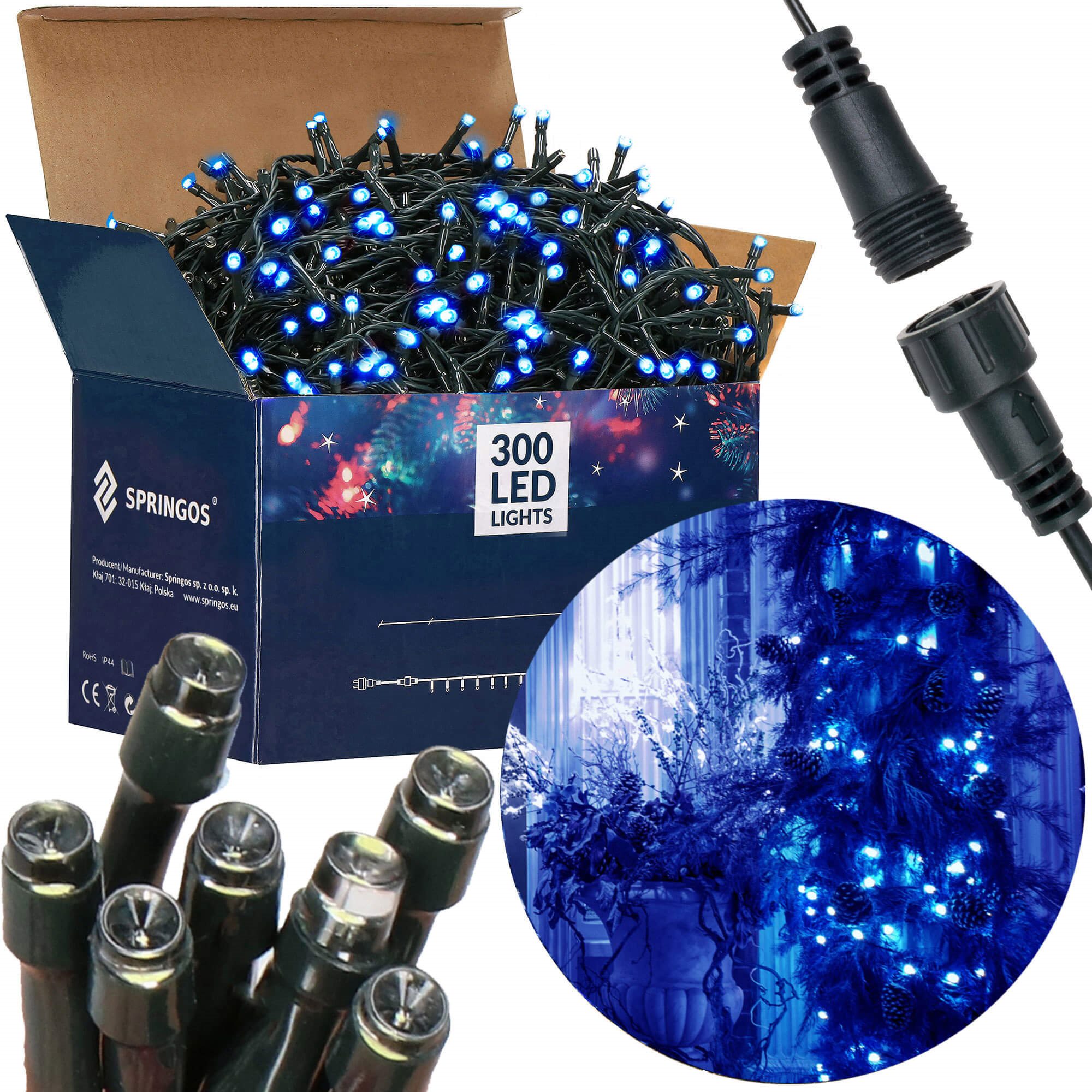 Kalėdiniai žibintai springos 300 led, 19,5 m, mėlyni