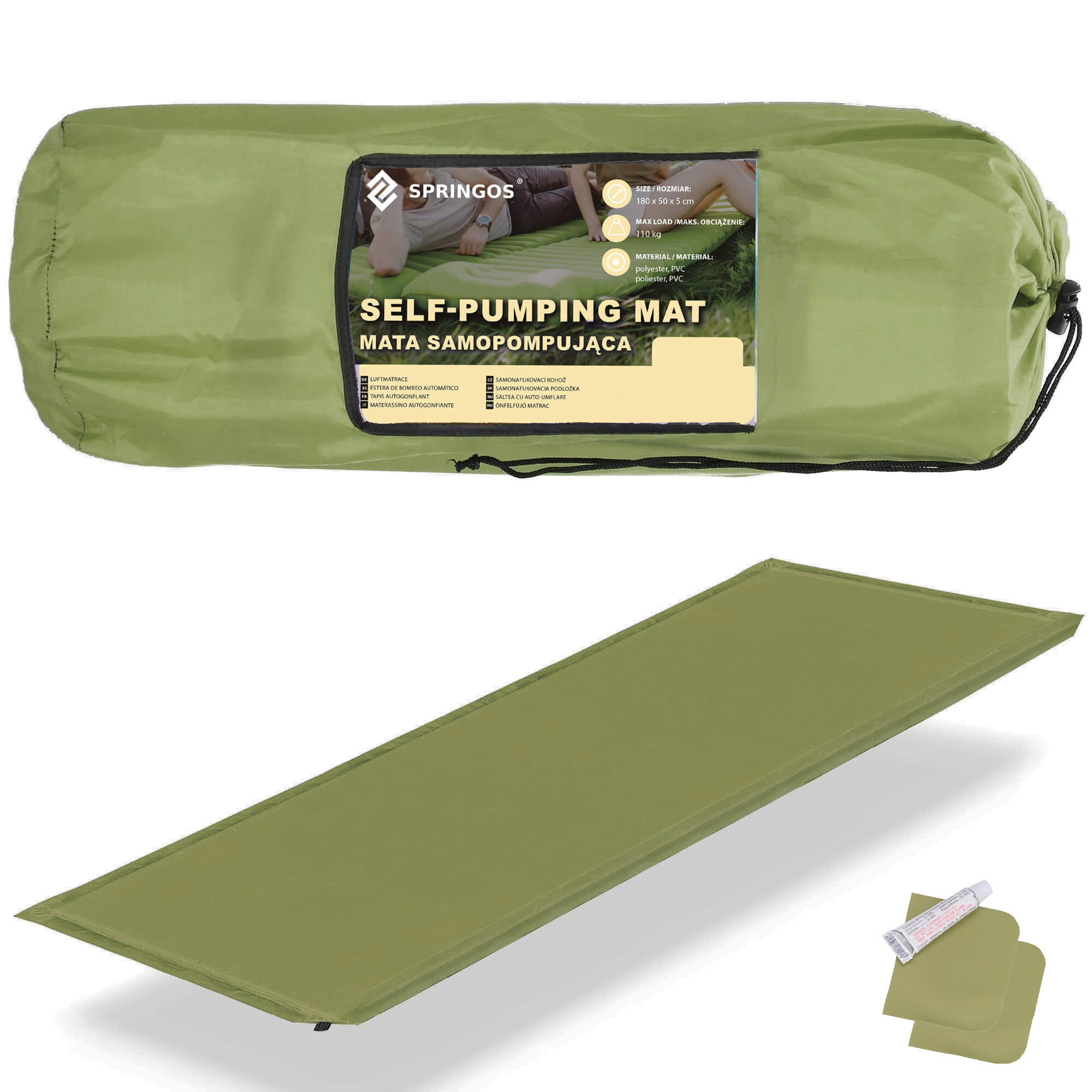 Savaime prisipučiantis kilimėlis Springos PM046 180 cm žalias 3