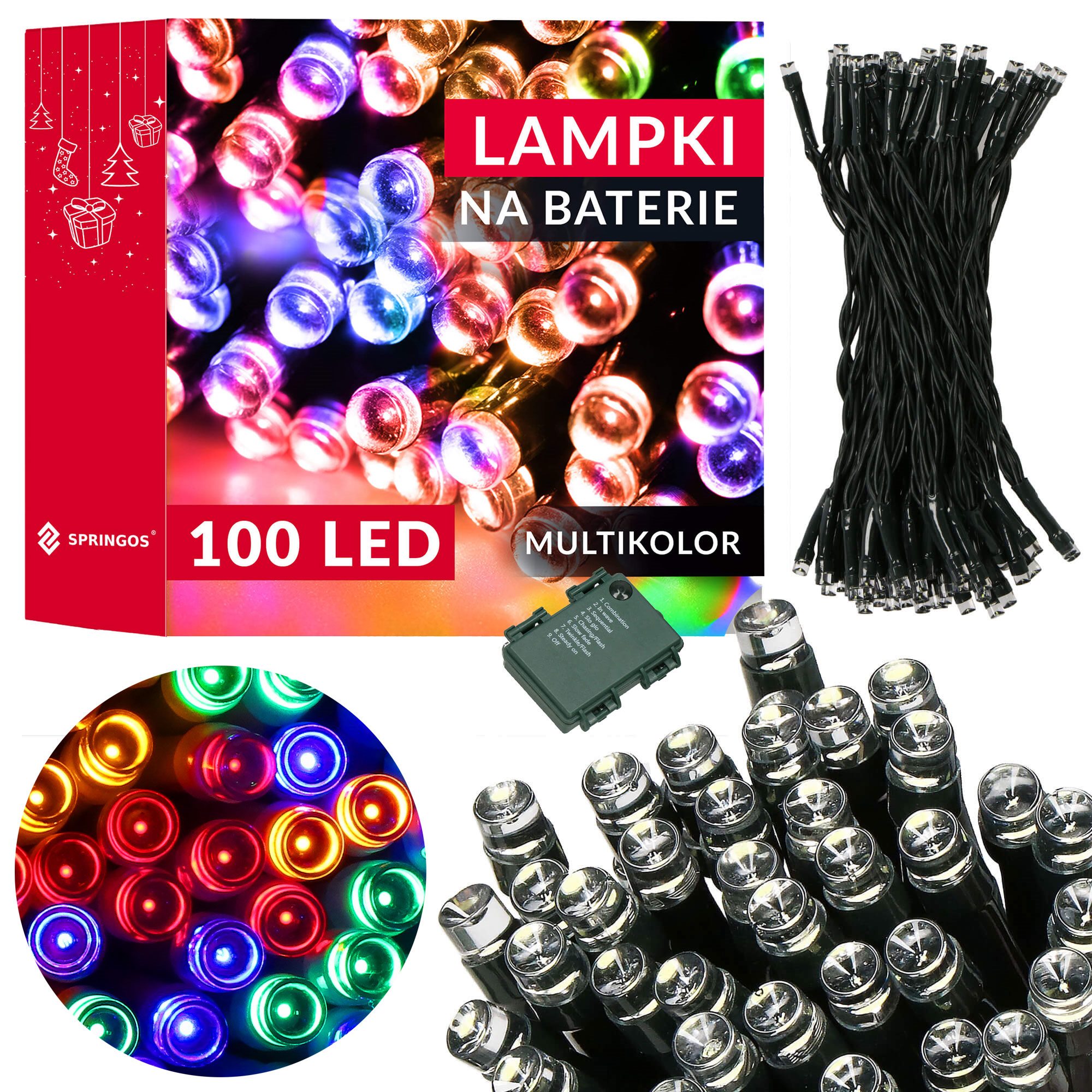 Led girlianda su laikmačiu, 100 diodų, daugiaspalvė, 10,5 m