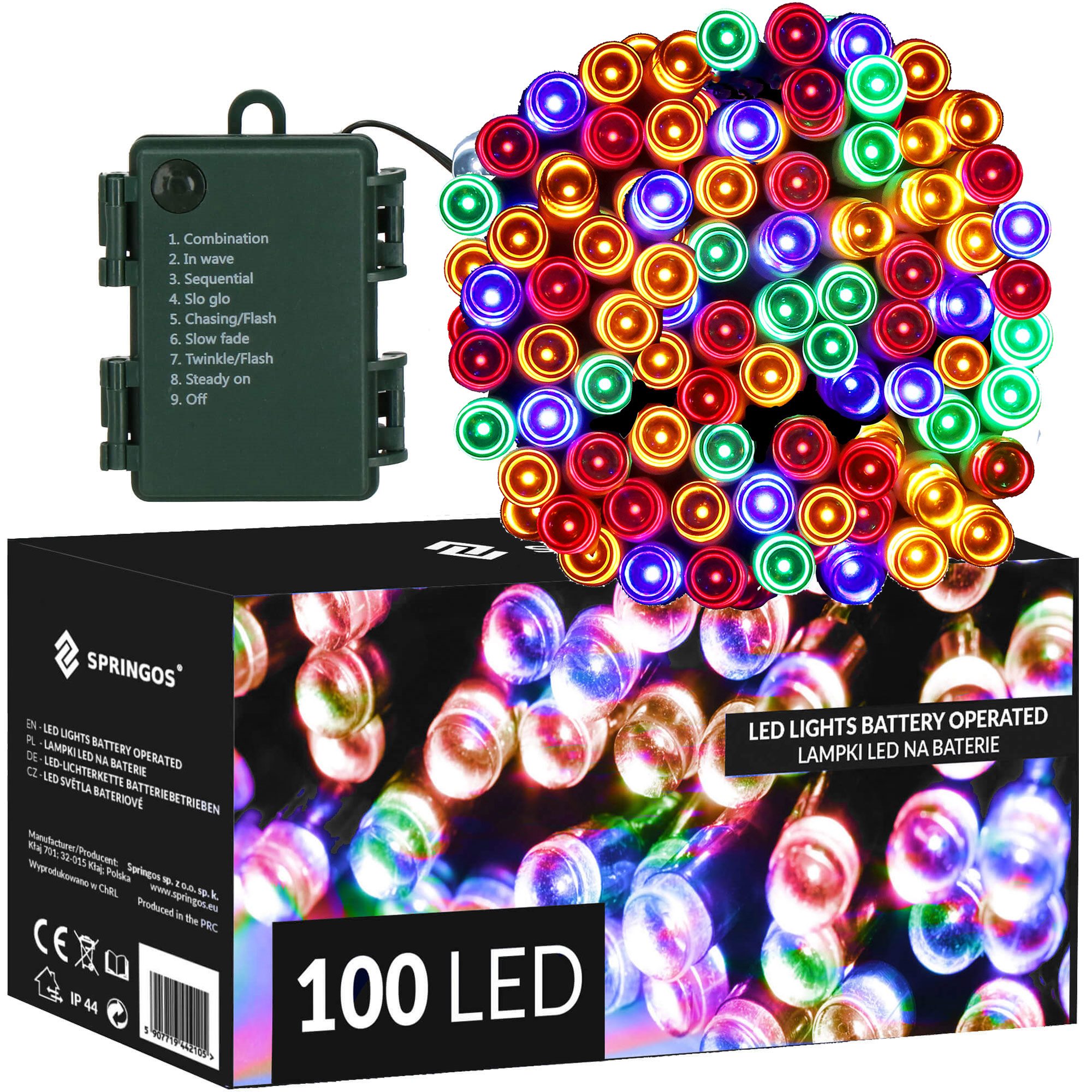 Led girlianda su laikmačiu, 100 diodų, daugiaspalvė, 10,5 m