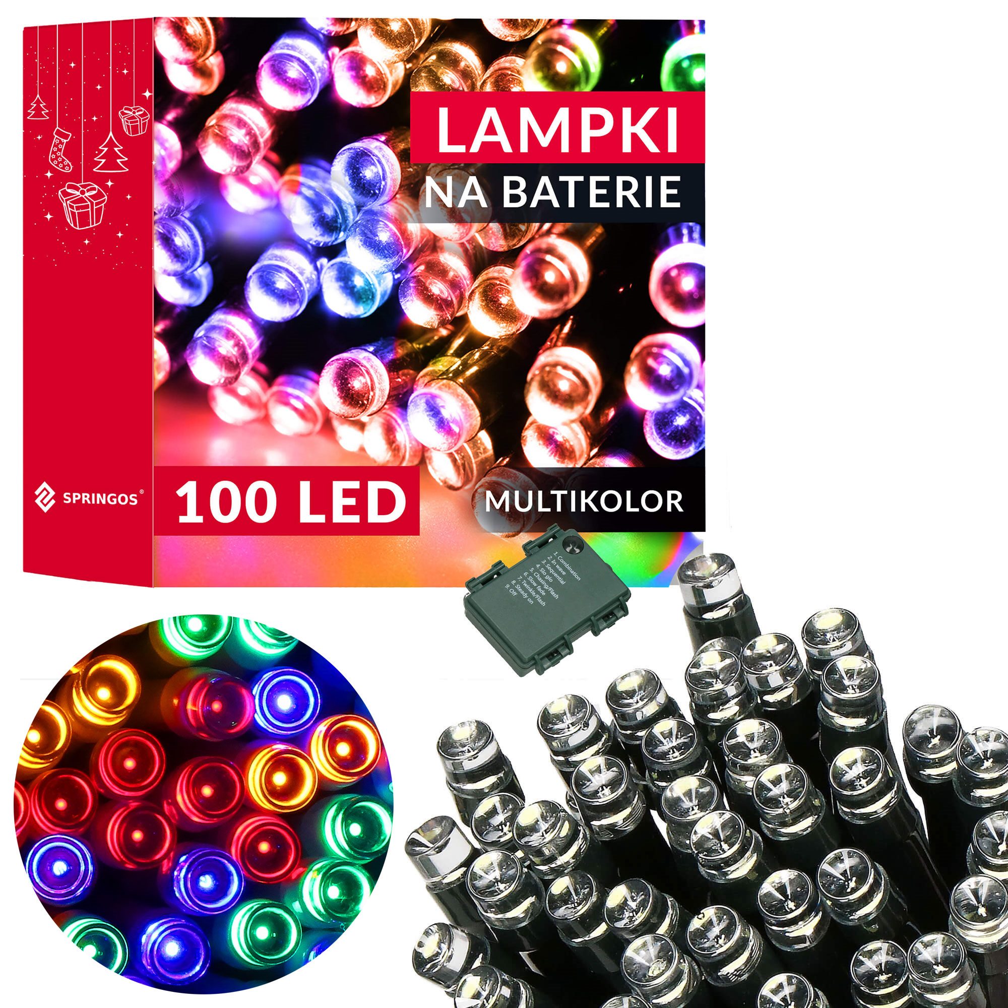 Led girlianda su laikmačiu, 100 diodų, daugiaspalvė, 10,5 m