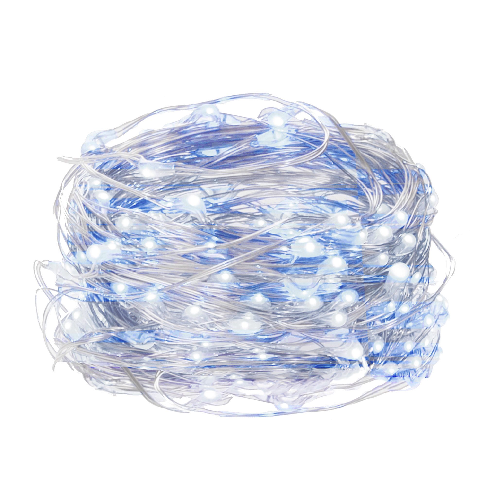 Mikrolempų girlianda su 100 led diodų, šalta balta + mėlyna, 9.9 m