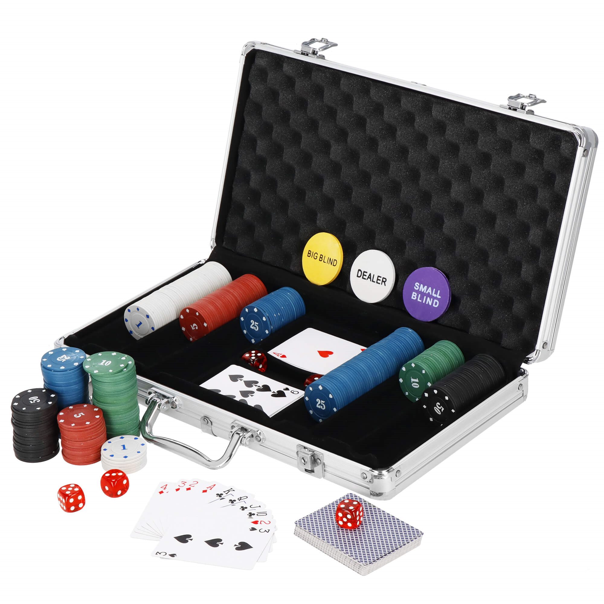 Pokerio rinkinys springos su 300 žetonų ir lagaminu