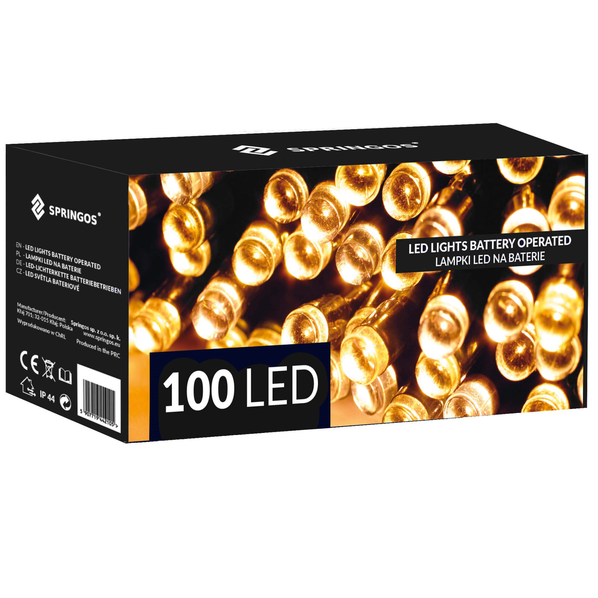 Led girlianda su laikmačiu, 100 šiltai baltų led