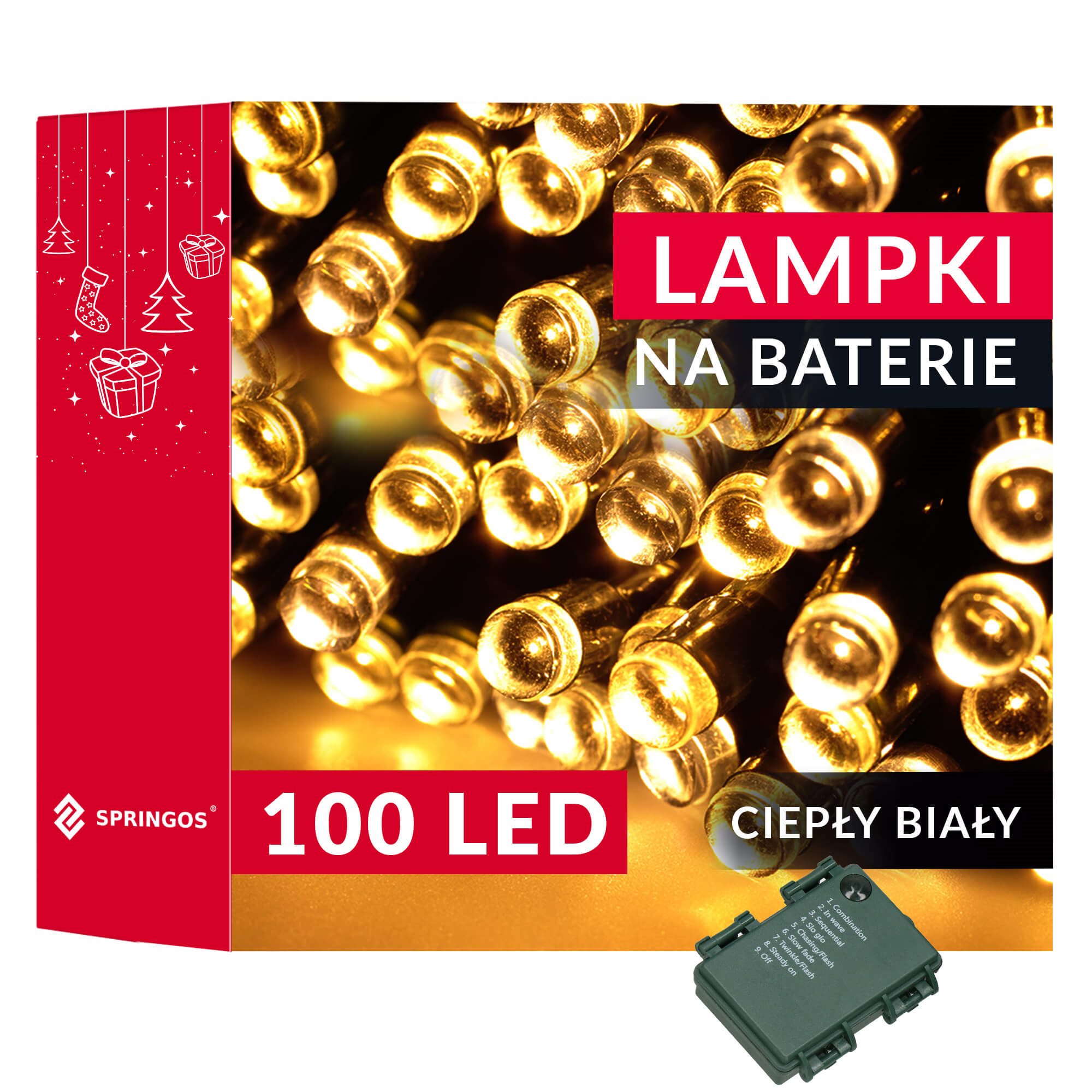 Led girlianda su laikmačiu, 100 šiltai baltų led