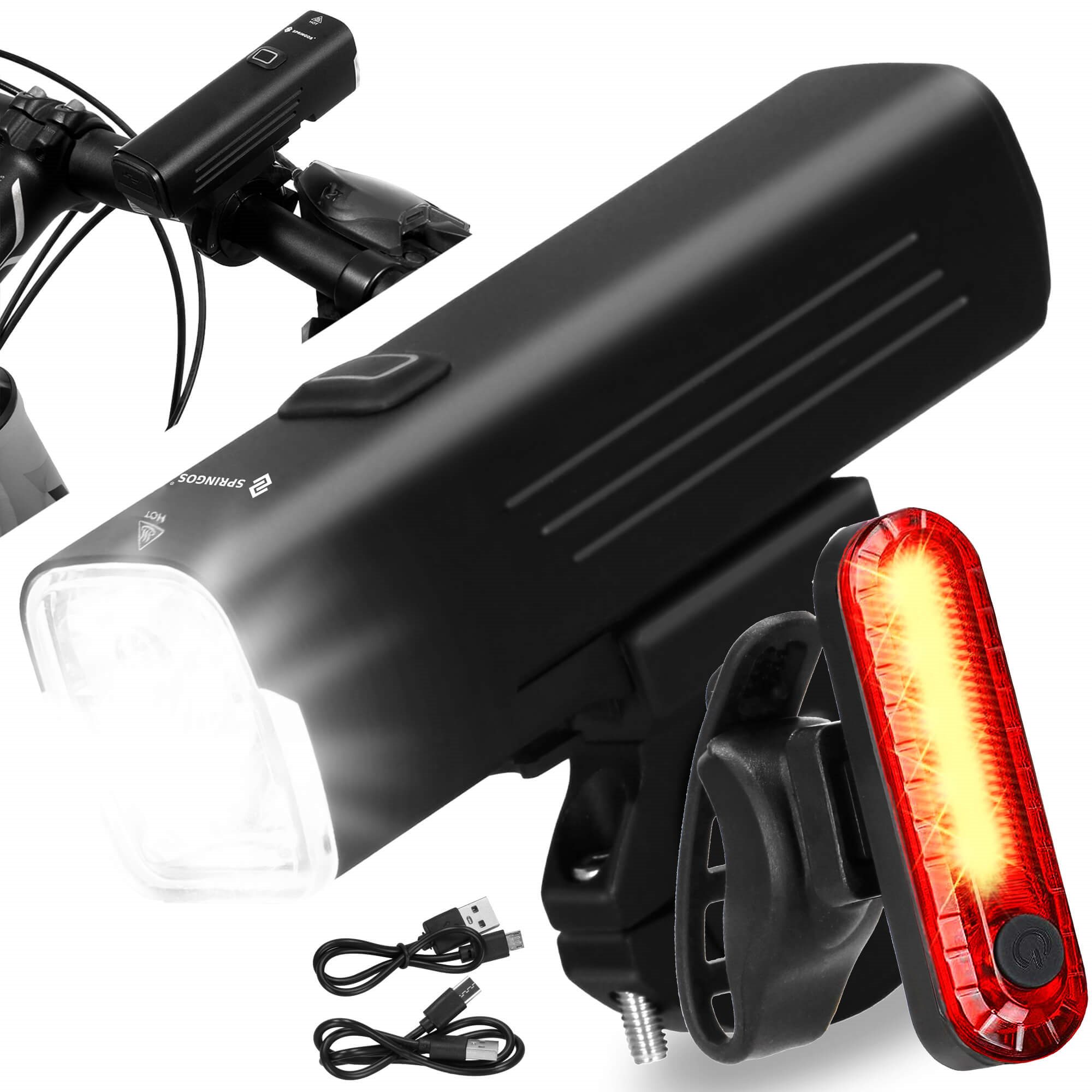 Dviračio žibintų rinkinys springos ba0081, 1000 lm, usb įkrovimas 1