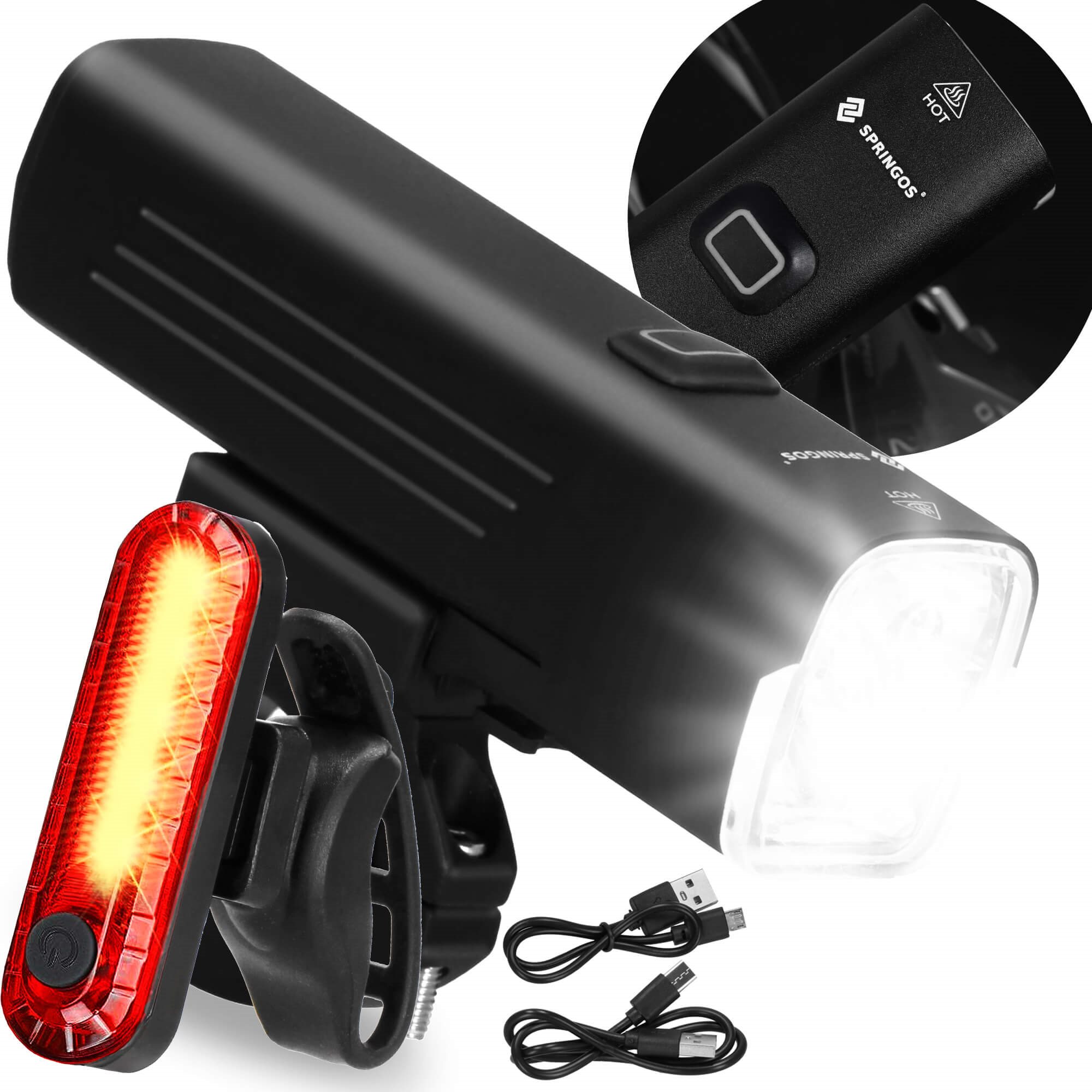 Dviračio žibintų rinkinys springos ba0081, 1000 lm, usb įkrovimas 2