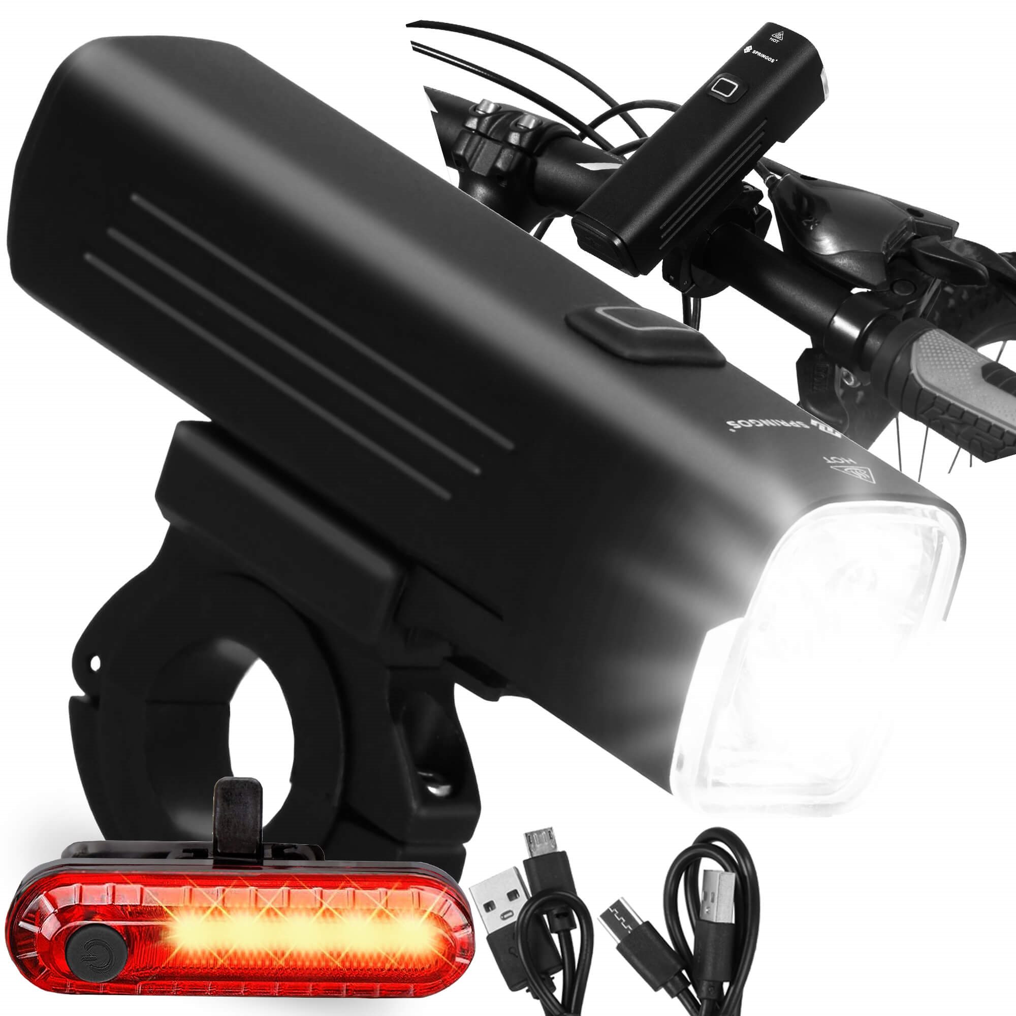 Dviračio žibintų rinkinys springos ba0081, 1000 lm, usb įkrovimas 3