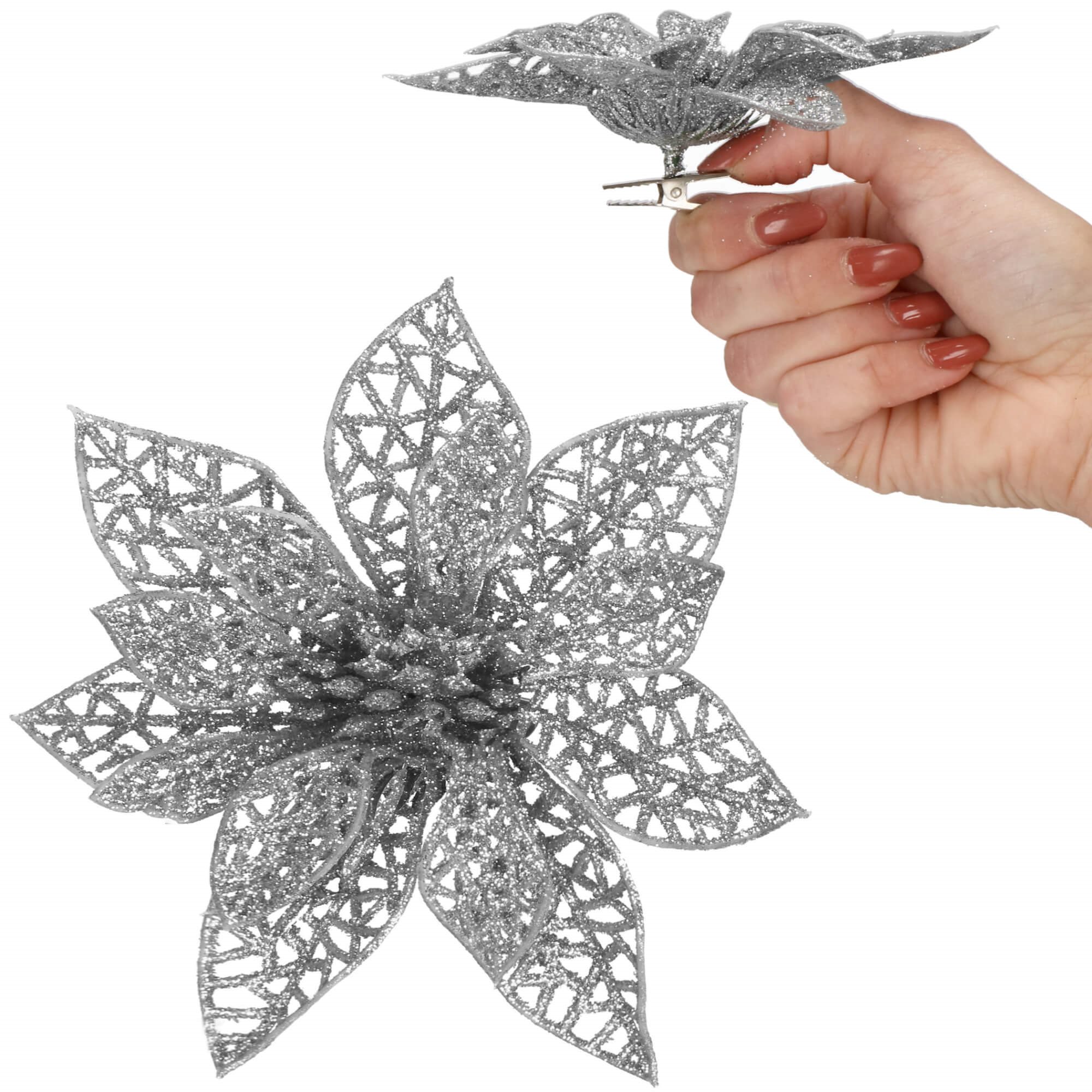 Kalėdinė puošmena poinsettia springos 10x10 cm