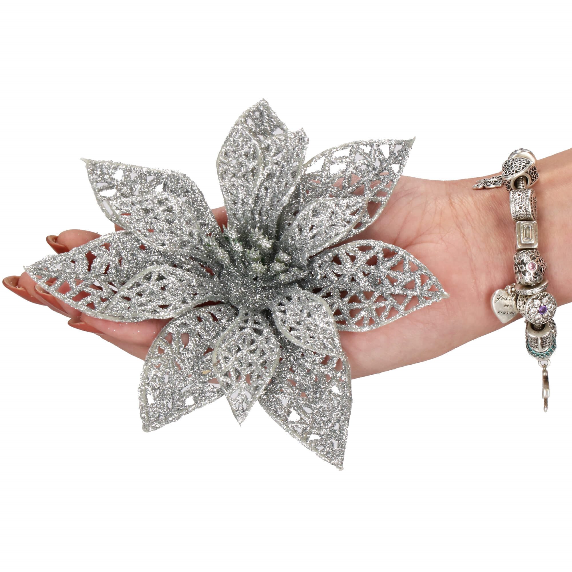 Kalėdinė puošmena poinsettia springos 10x10 cm