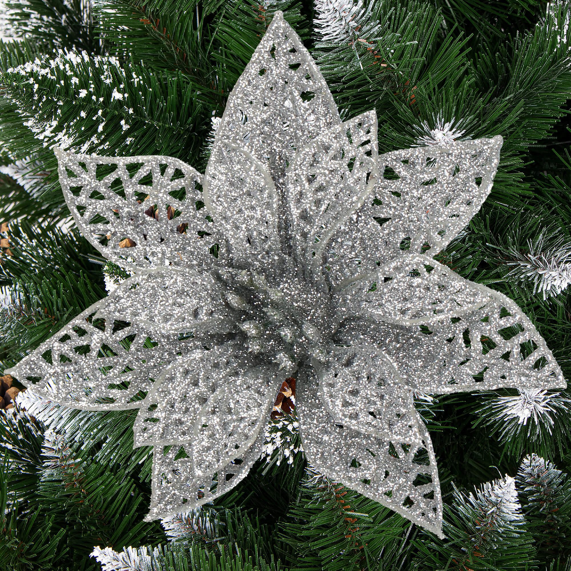 Kalėdinė puošmena poinsettia springos 10x10 cm 3