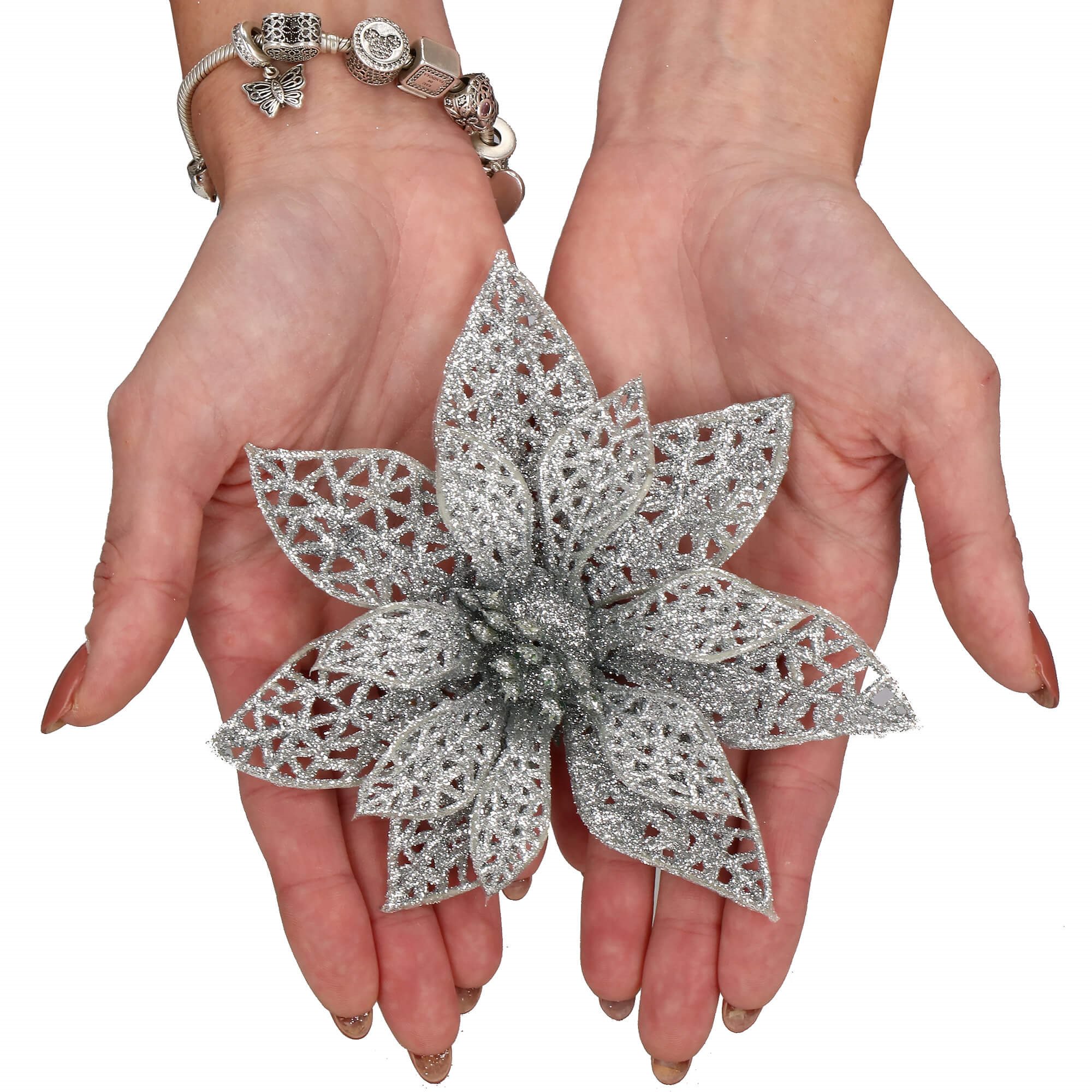 Kalėdinė puošmena poinsettia springos 10x10 cm