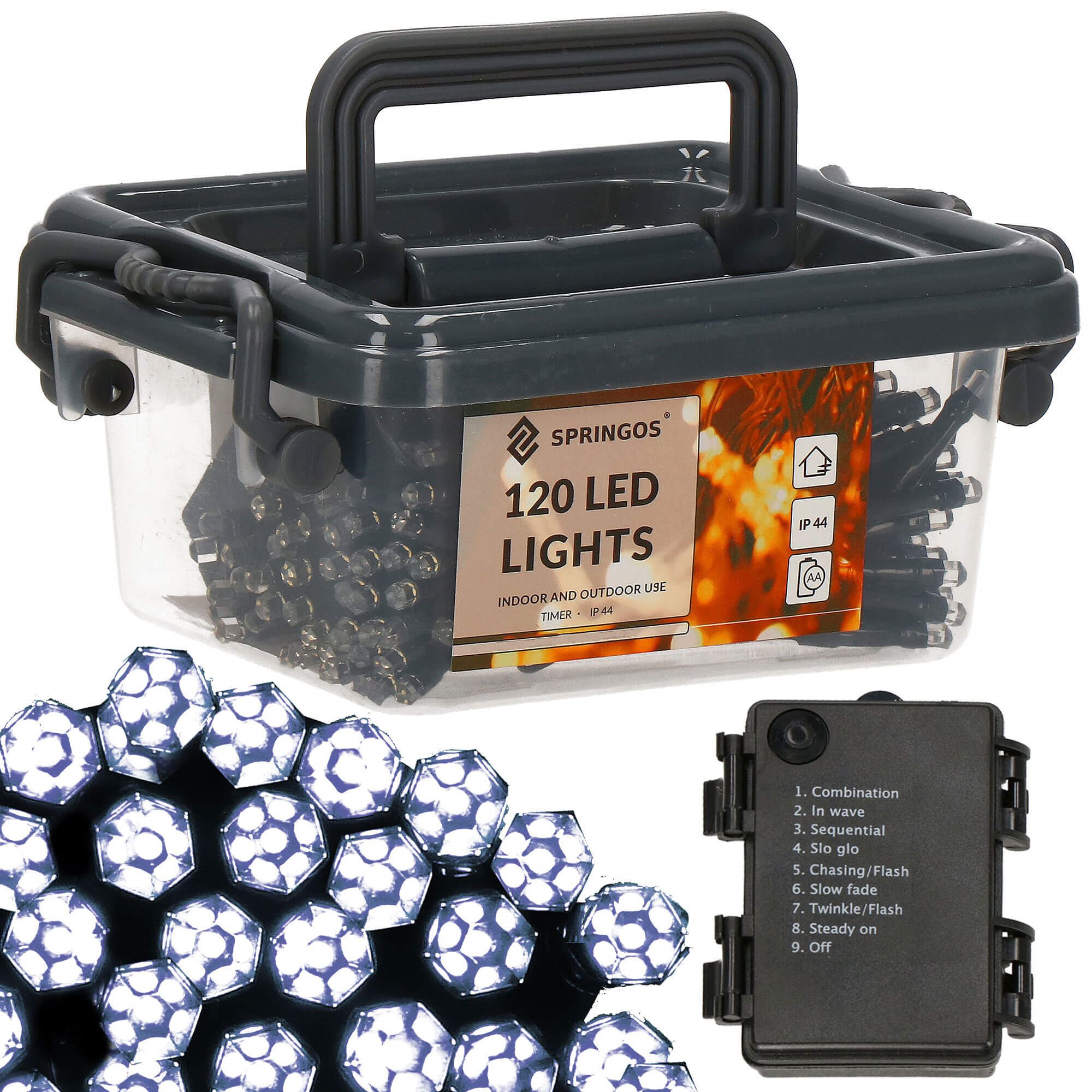 Girlianda springos 120 led, šaltai balta, 9 m