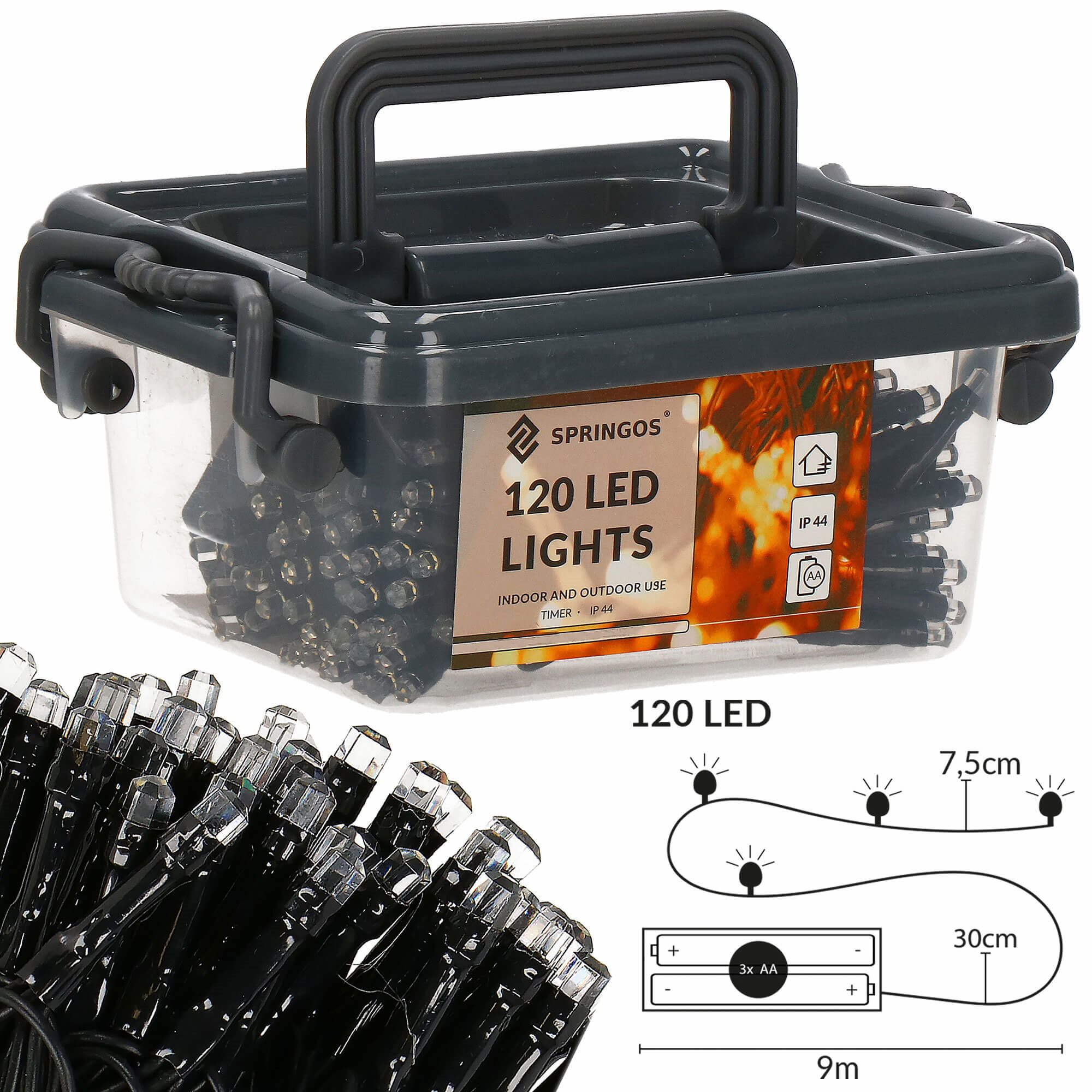 Girlianda springos 120 led, šaltai balta, 9 m