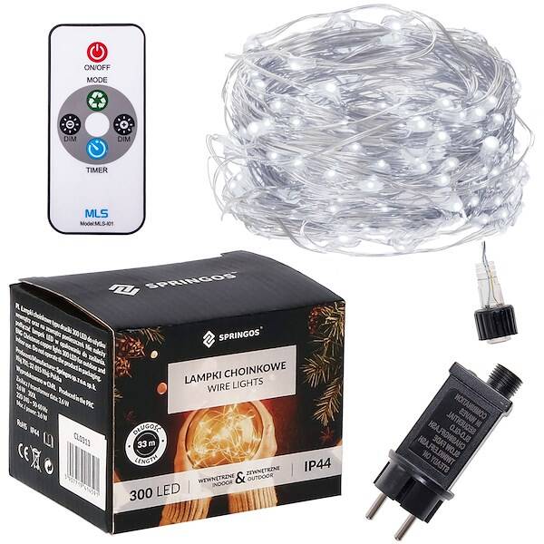 Kalėdinės lemputės springos cl0313, 300 led, 30 m, šaltai balta