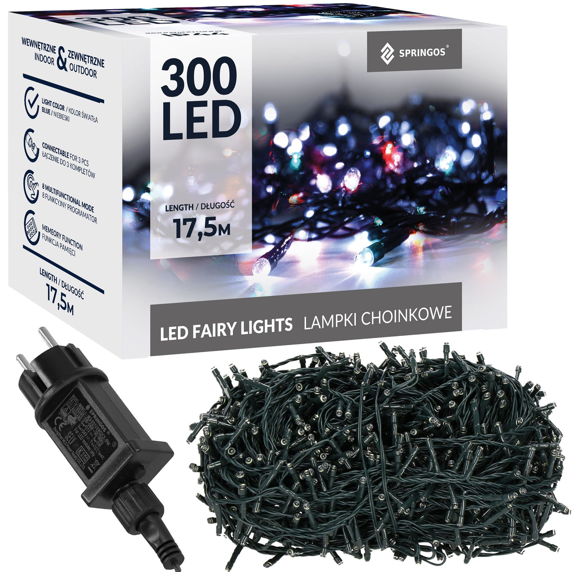 Kalėdinės lemputės springos 300 led, 17,5 m