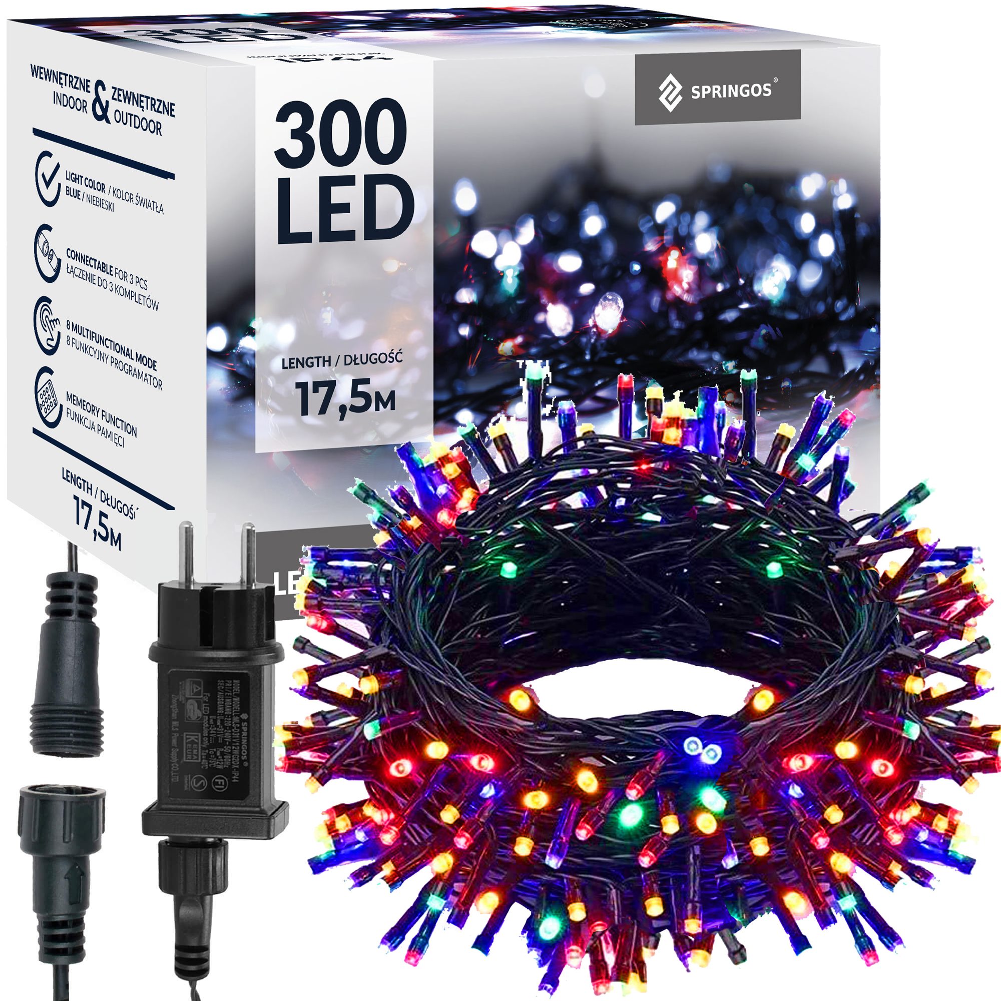 Kalėdinės lemputės springos 300 led, 17,5 m