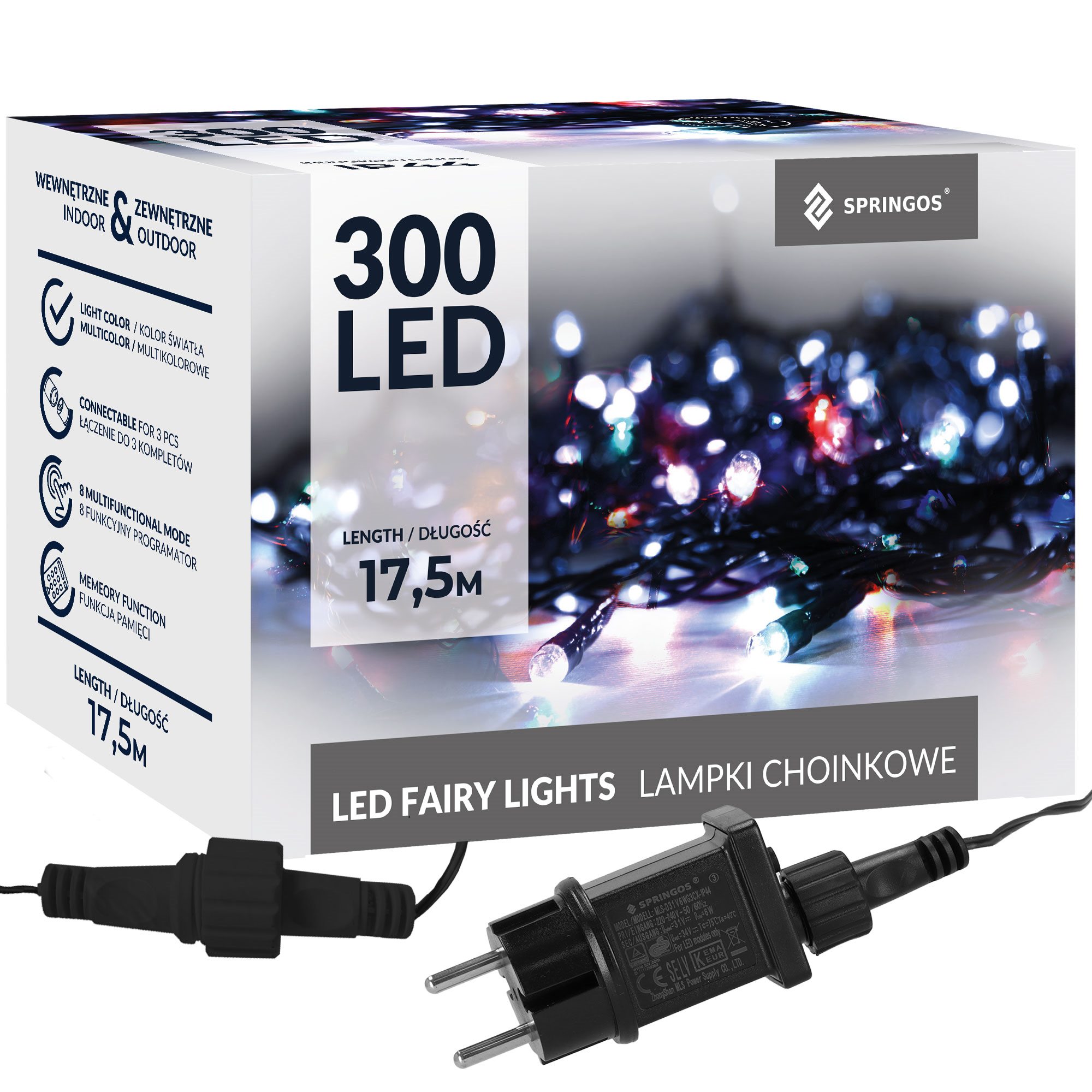 Kalėdinės lemputės springos 300 led, 17,5 m