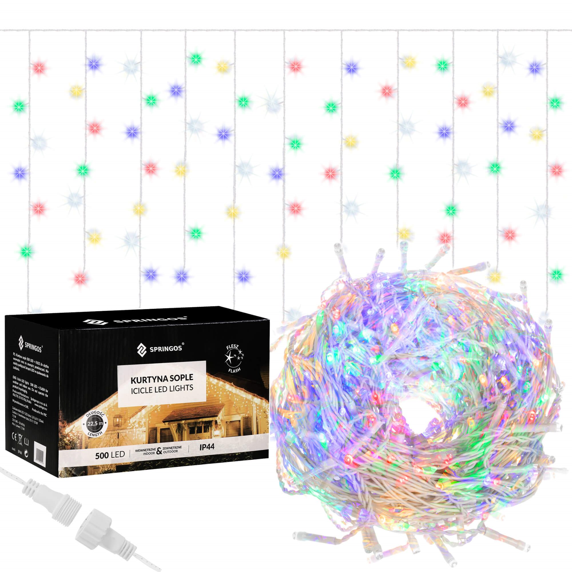 Varveklių girlianda 500 mikro led, daugiaspalvė su šaltai balta blykste 1