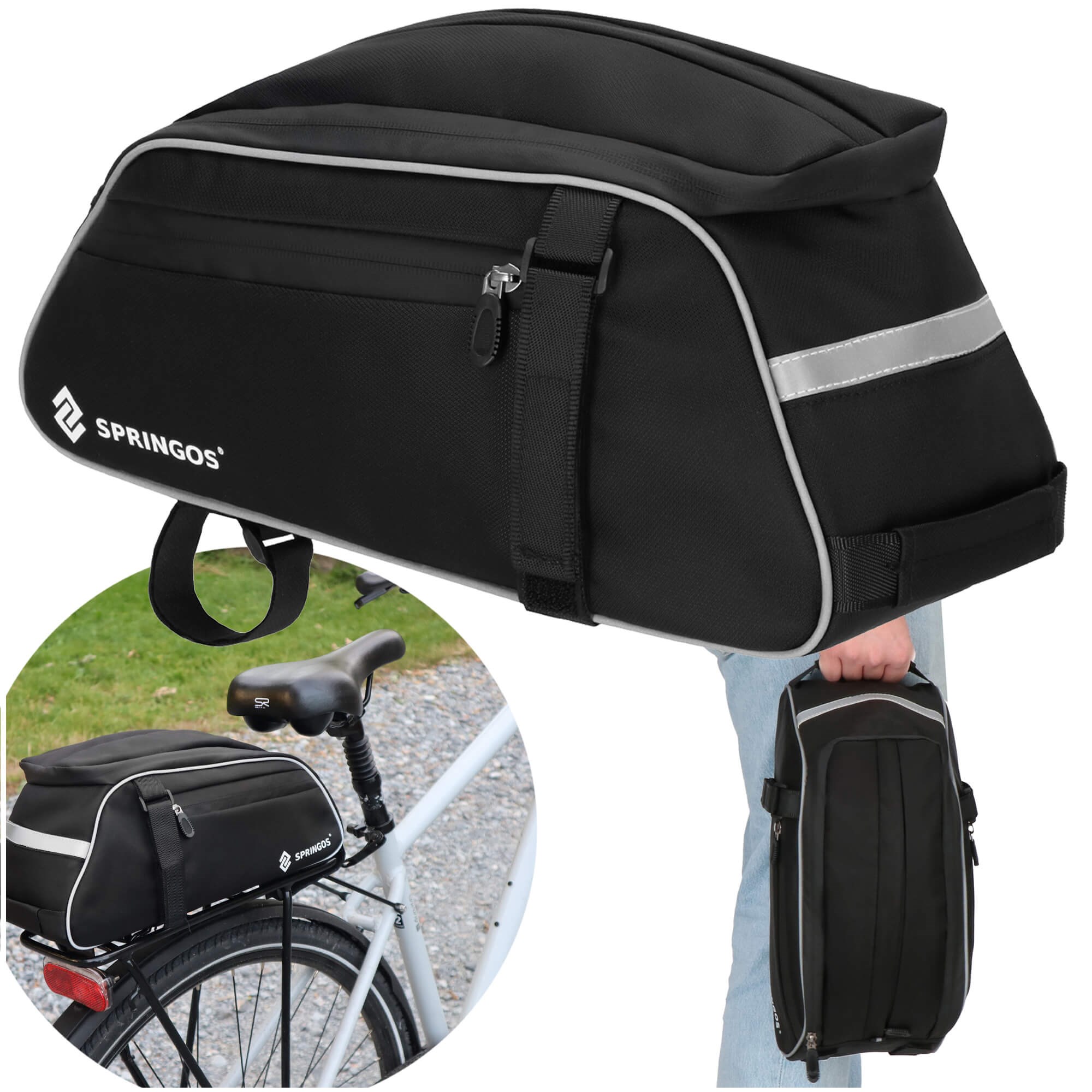 Velosipēda soma ar āķu un cilpu stiprinājumu, melna, 40 × 17 × 19 cm