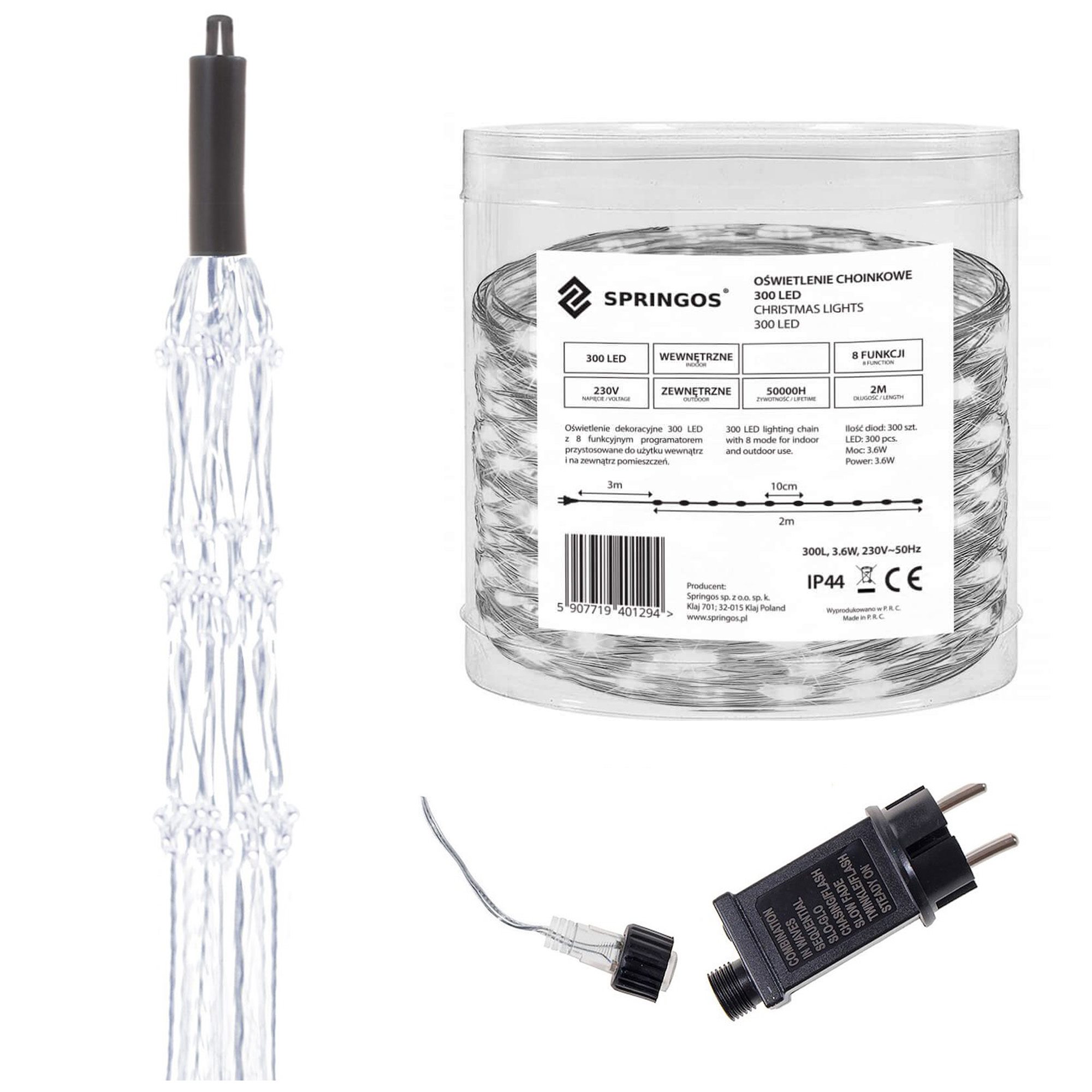 Kalėdinės lemputės springos cl0094 300 led šaltai balta, 2 m
