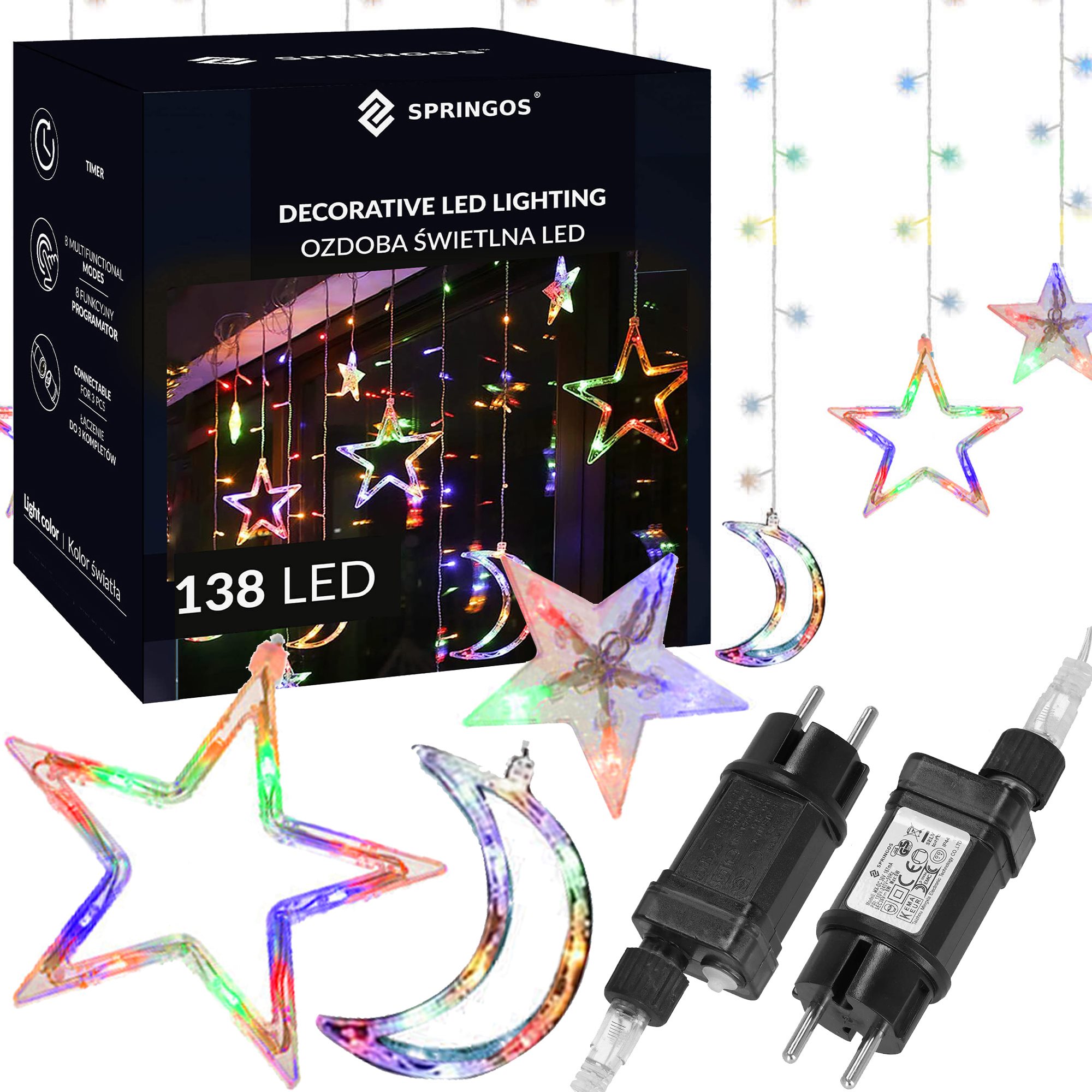 Šviesos užuolaida springos 138 led žvaigždės ir mėnuliai cl4135