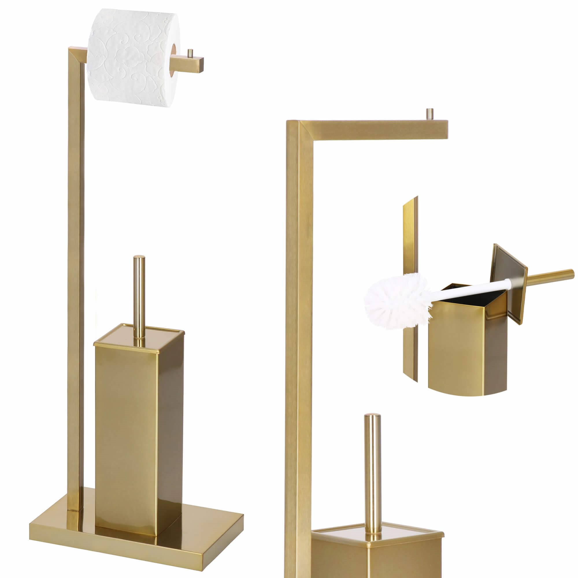 Tualetinio popieriaus ir tualeto šepečio stovas su šepečiu, auksinis, 67 cm 2