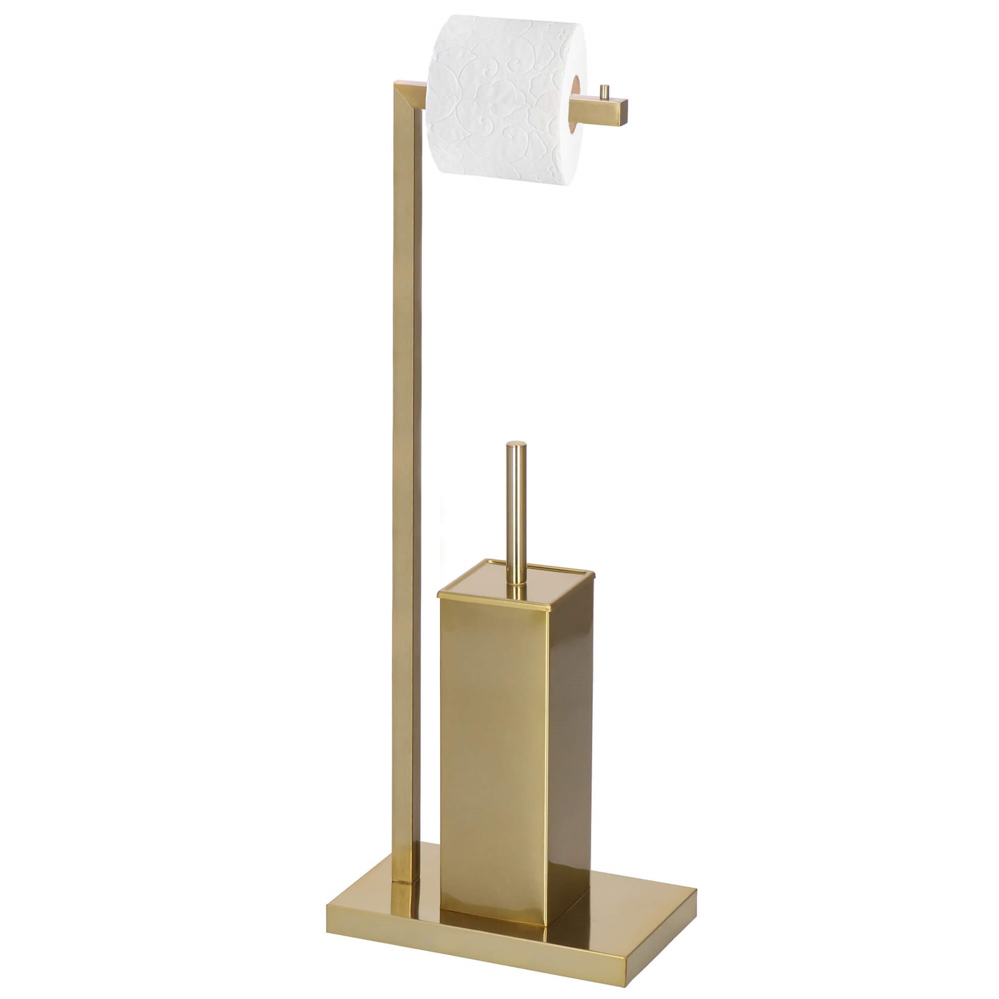 Tualetinio popieriaus ir tualeto šepečio stovas su šepečiu, auksinis, 67 cm