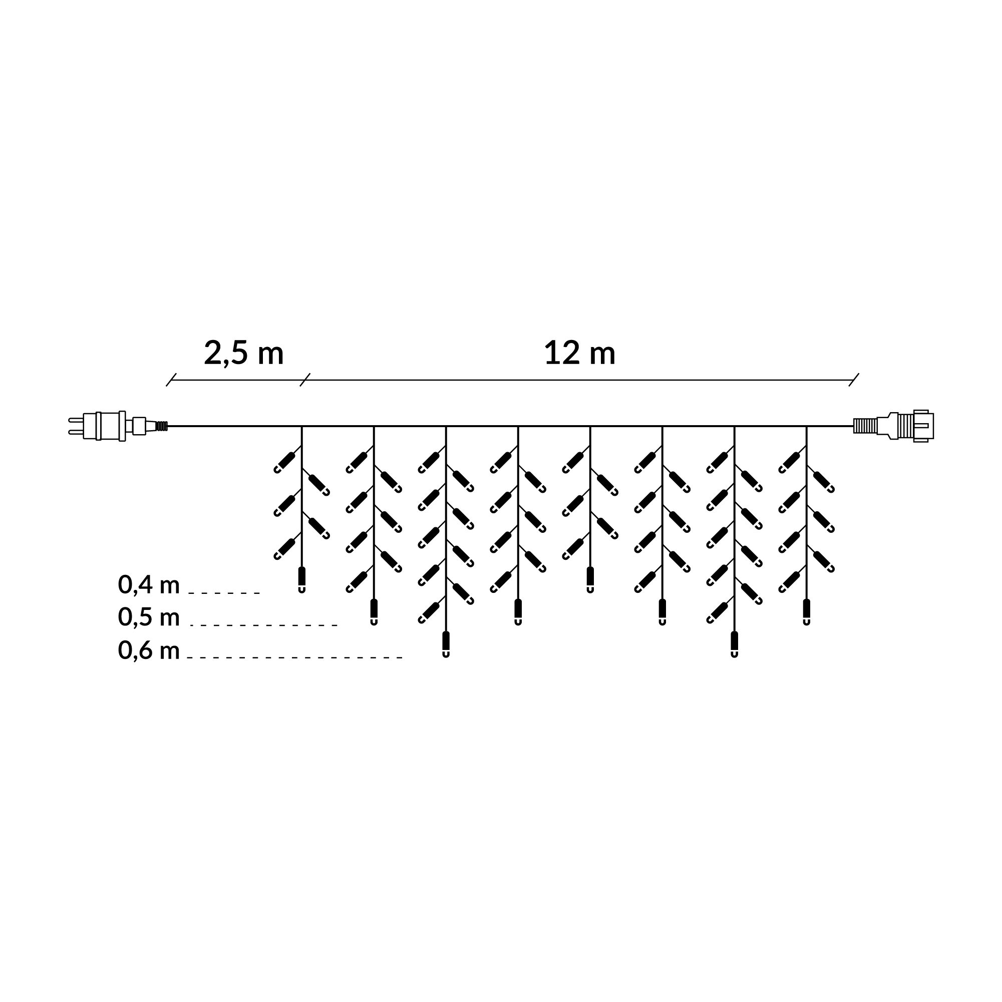 Kalėdinė girlianda su 300 mikro led, šalta balta, ilgis 12 m