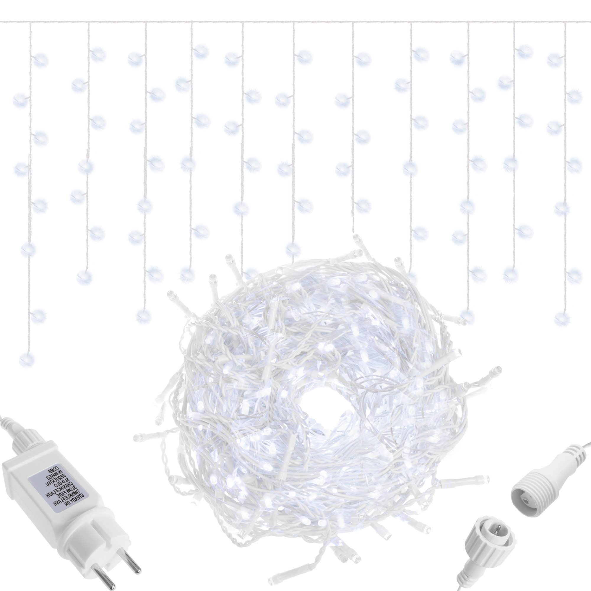 Kalėdinė girlianda su 300 mikro led, šalta balta, ilgis 12 m