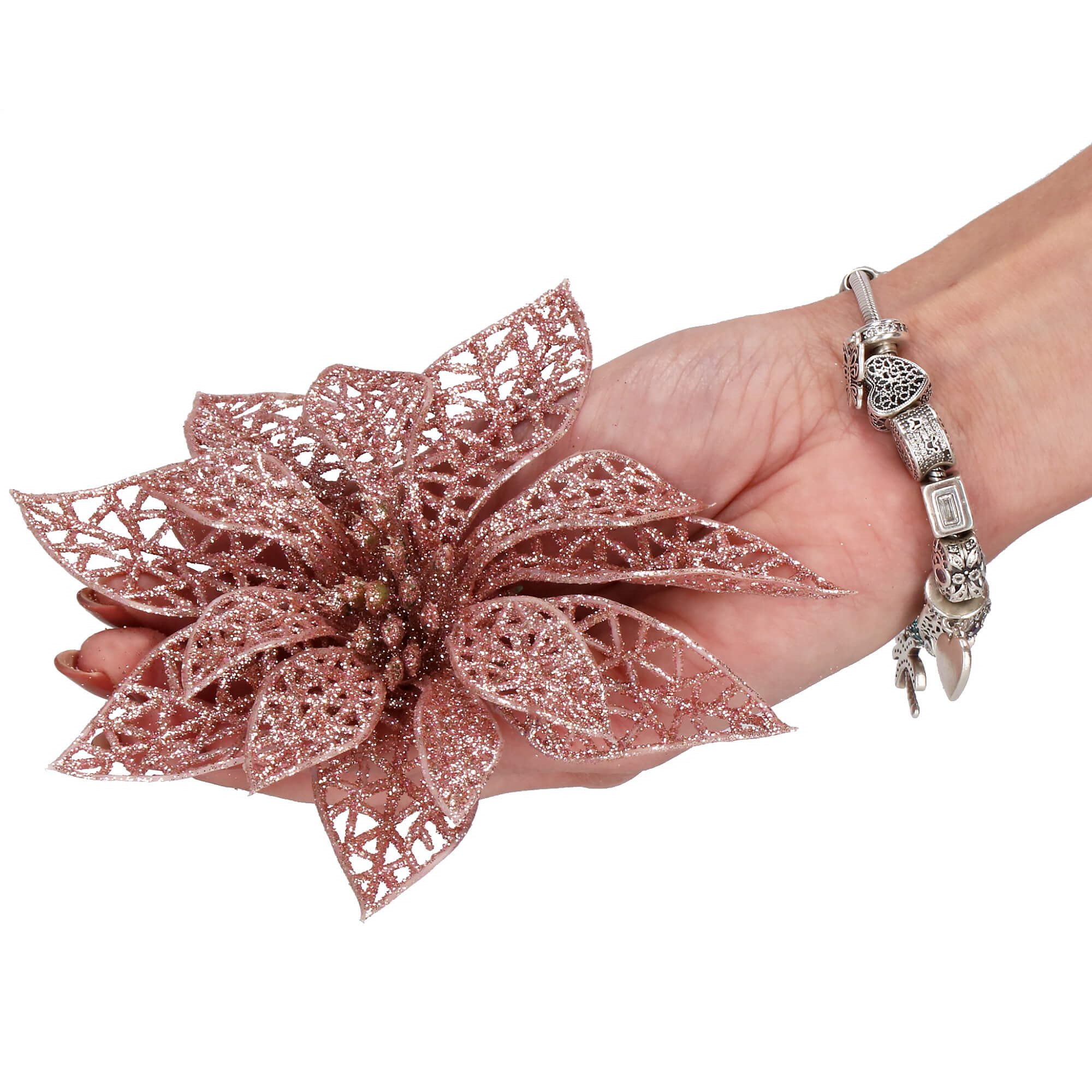 Kalėdinė puošmena springos poinsettia 11x11 cm 3