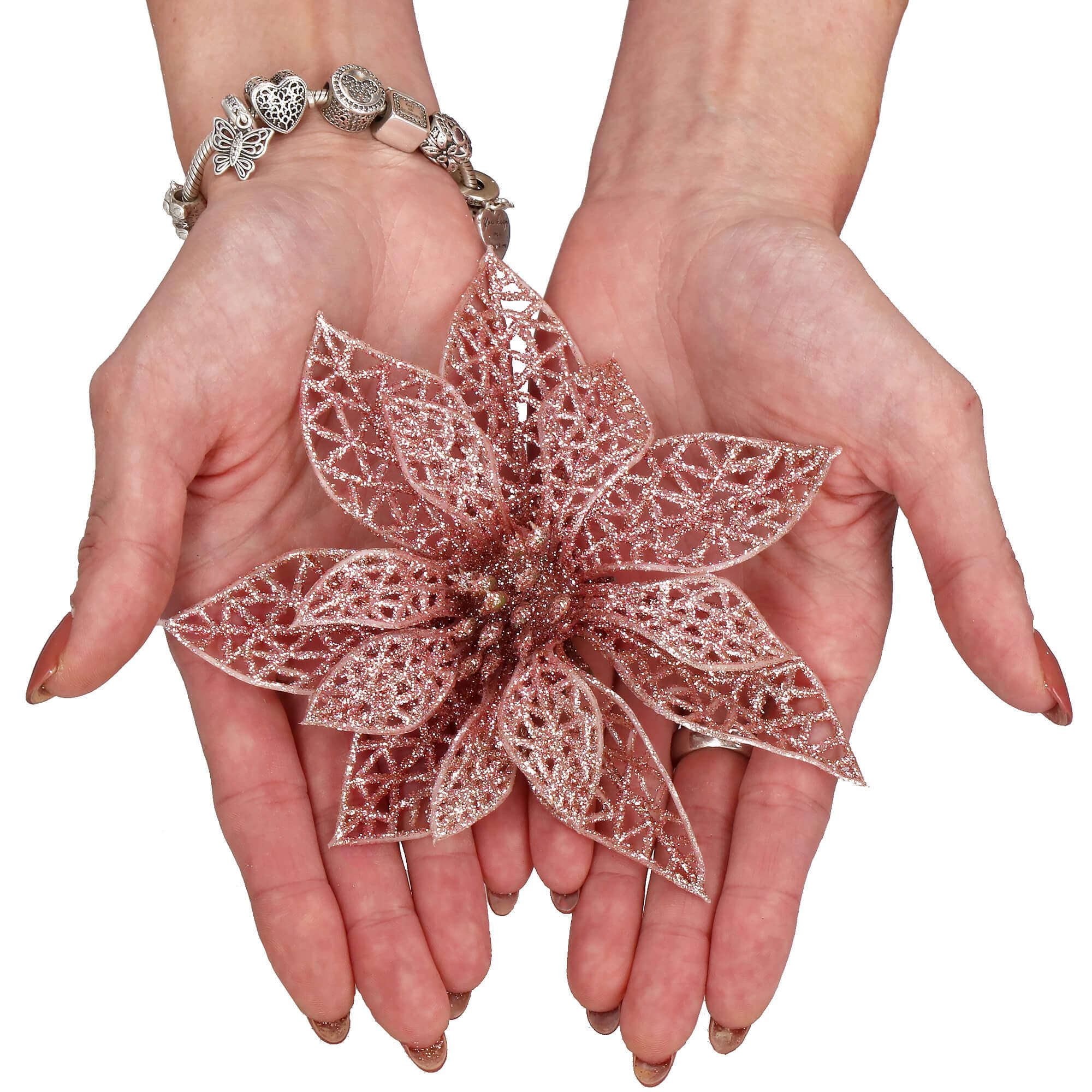 Kalėdinė puošmena springos poinsettia 11x11 cm