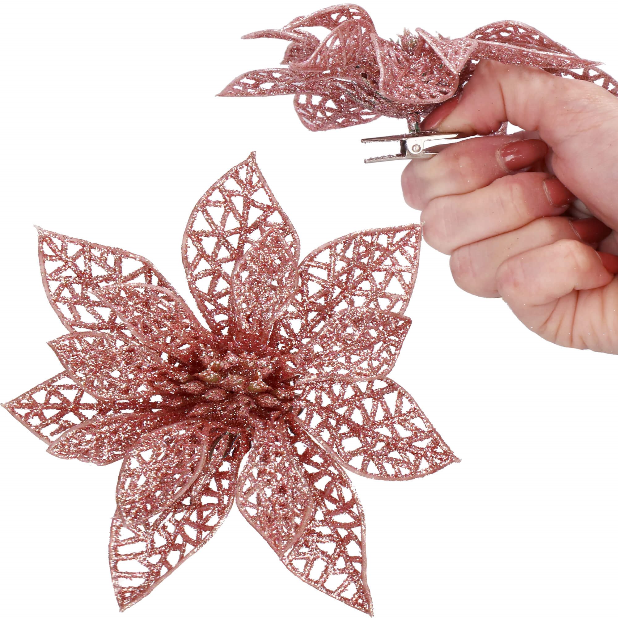 Kalėdinė puošmena springos poinsettia 11x11 cm