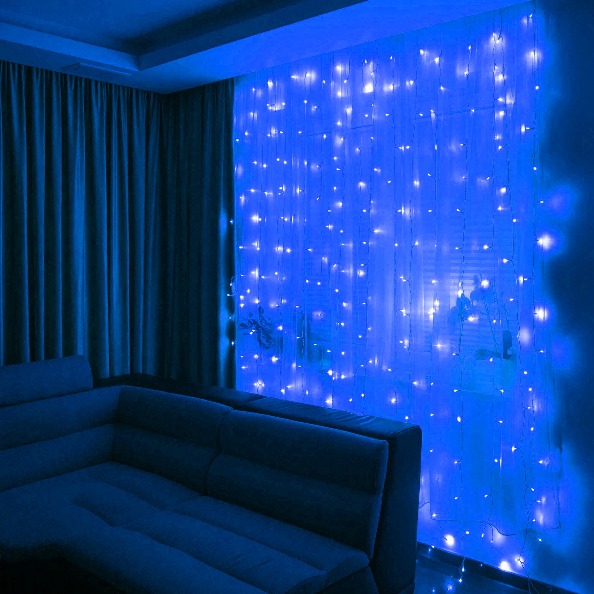 Led užuolaidėlė 300 mėlynų lempučių 3x3 m su nuotolinio valdymo pultu 1
