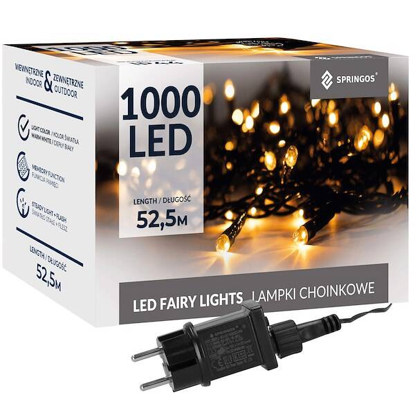 Kalėdinės lemputės springos 1000 led, 50 m, šilta balta